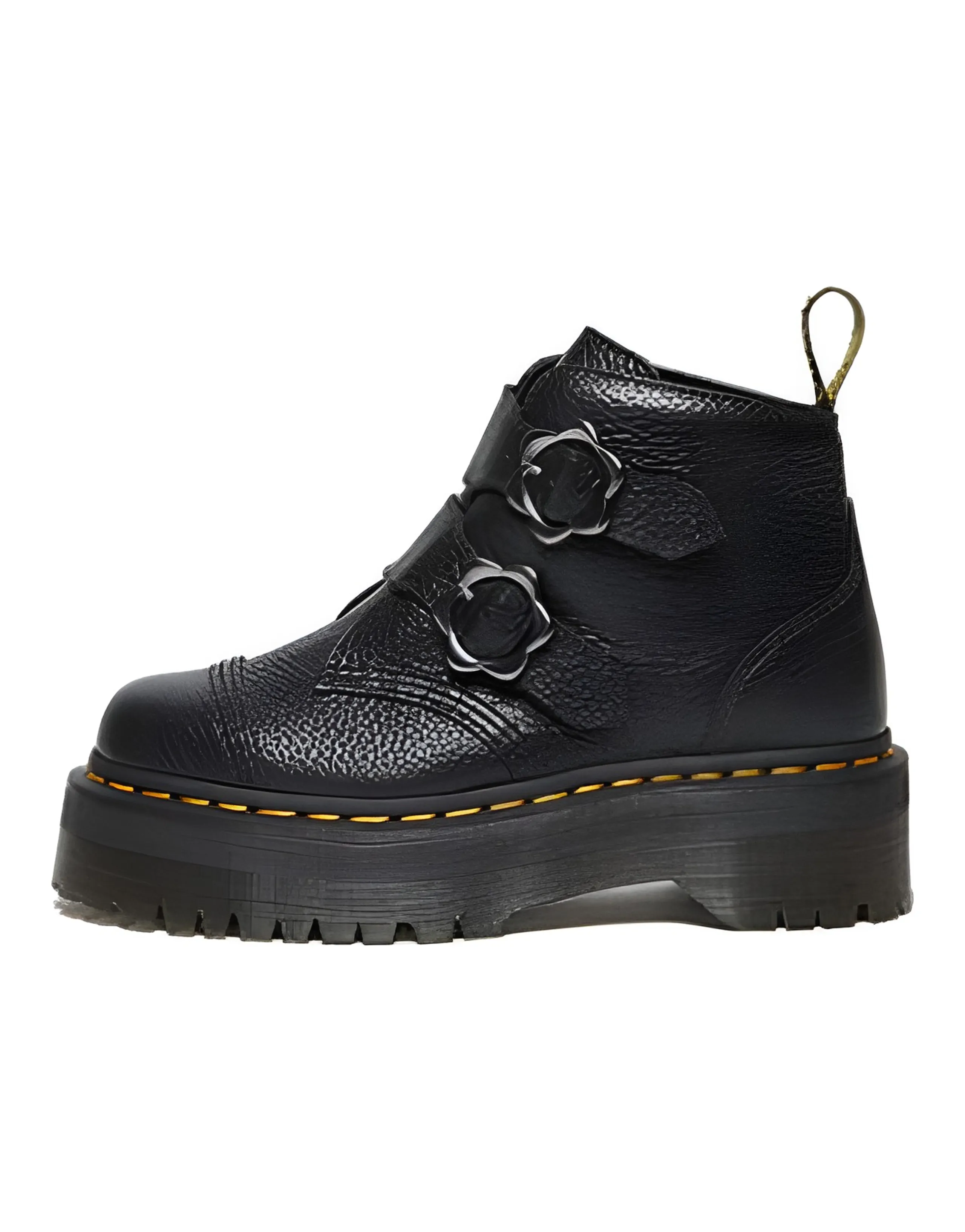 Dr.Martens Devon Flower Buckle Leather Platform Boots 'Black' Women's