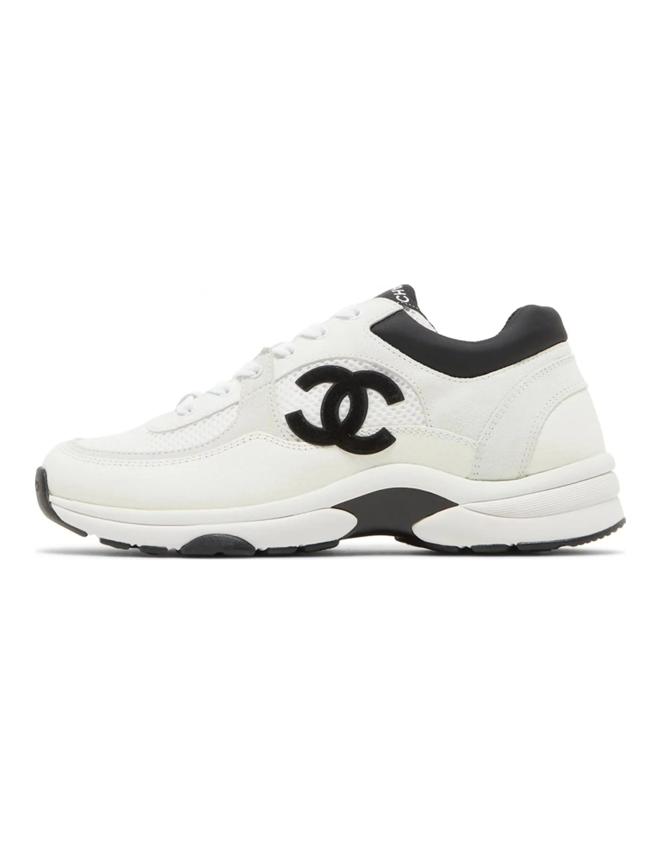 CHANEL Low Top Trainer Suede White Black Women's