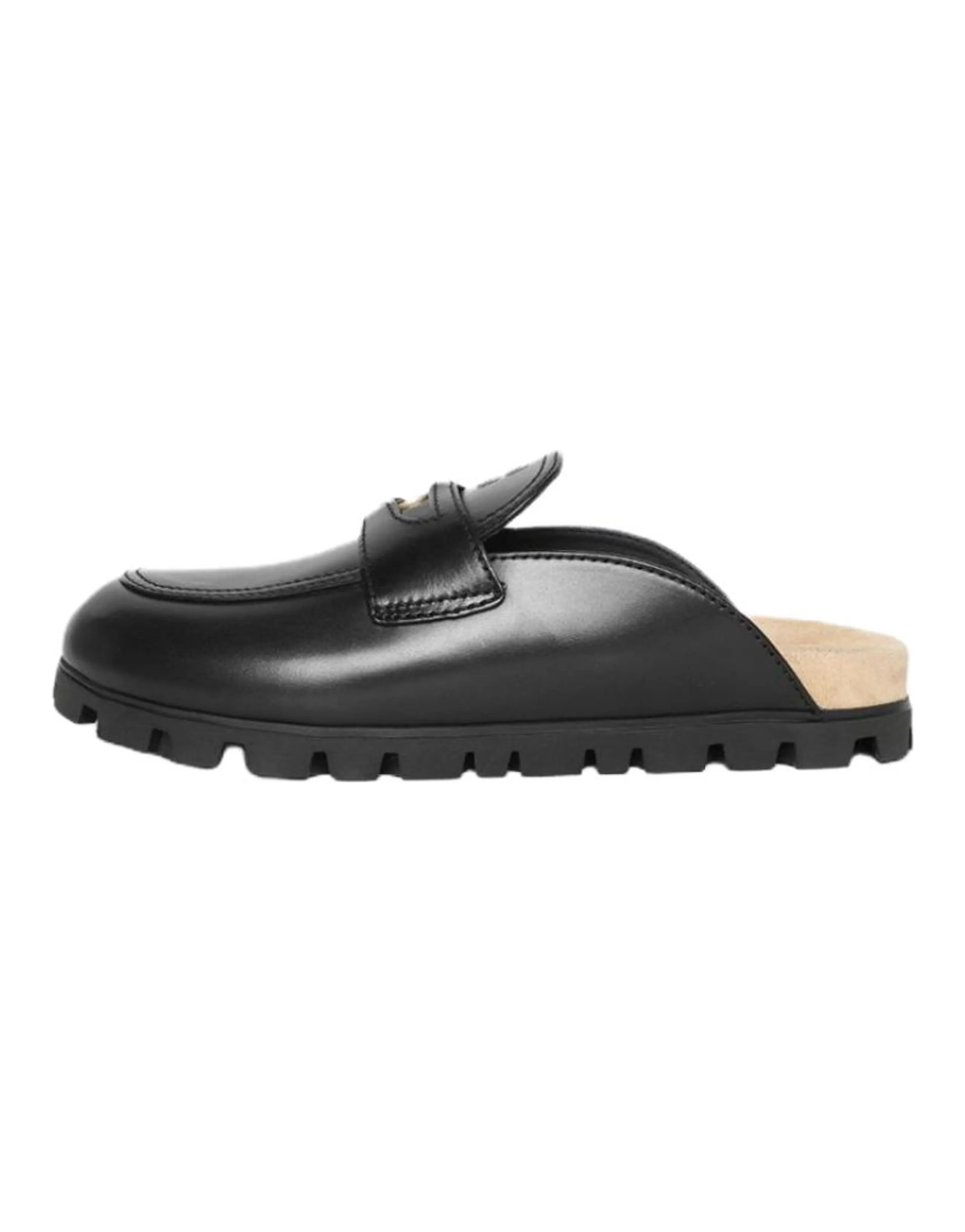 MIU MIU Women's Round-Toe Slip-On Mules - Rubber Sole, Plain Toe Slides, Black