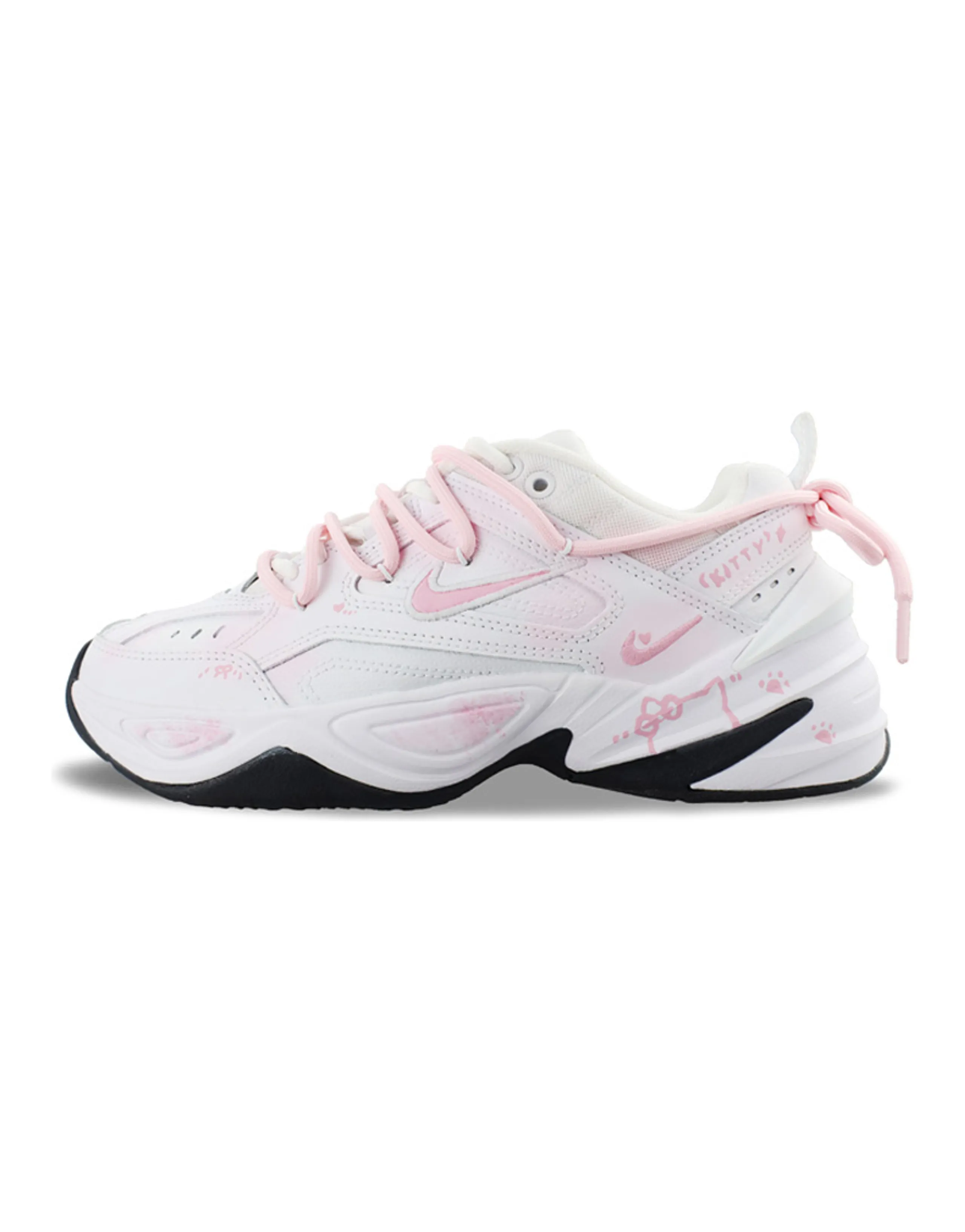 [Custom Sneakers] Nike M2K Tekno Cowhide Graffiti Cute Versatile Sweet Supportive Wear-Resistant Slip-Resistant Low-Top Dad Shoes Women's Pink White