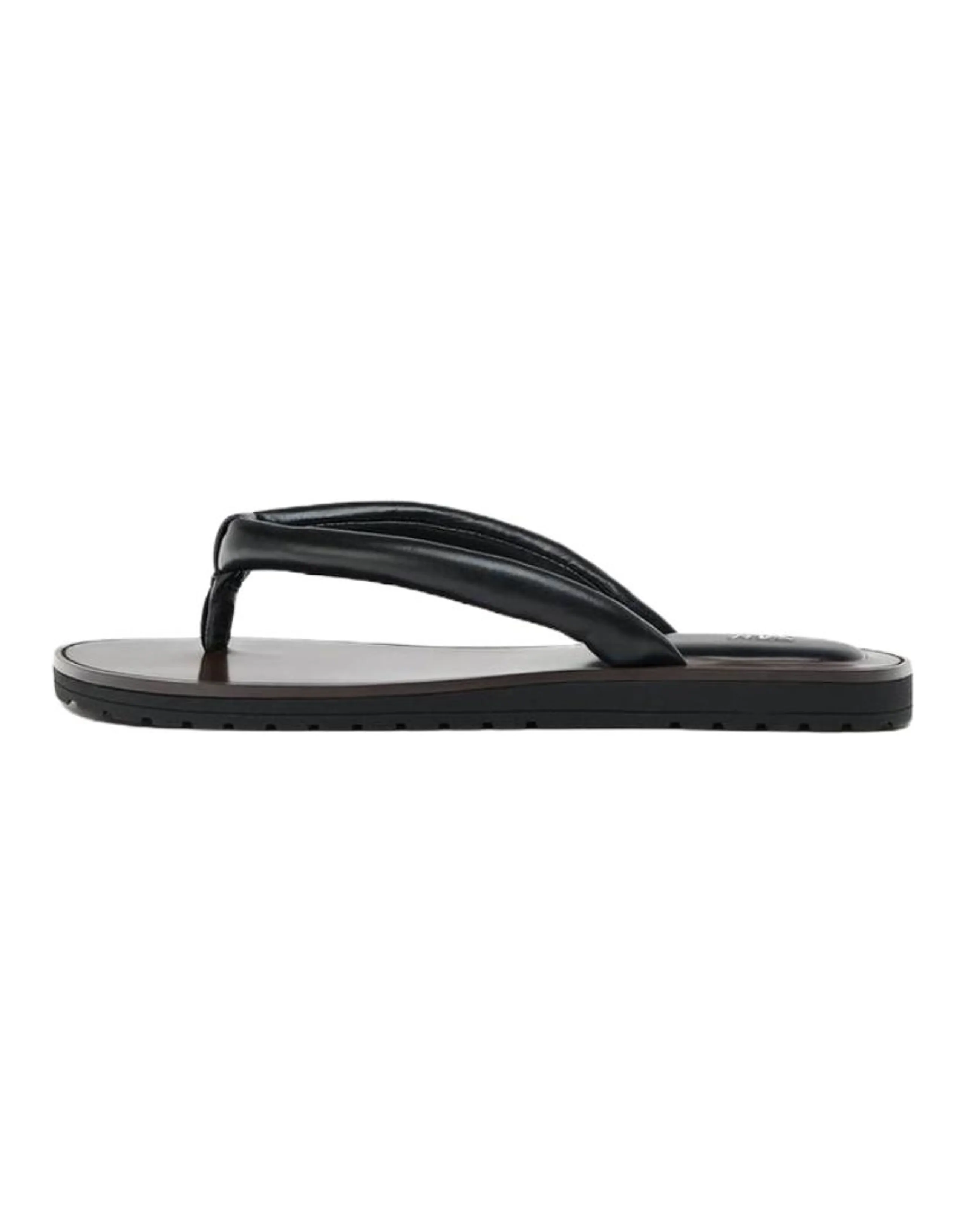 ZARA Slip-On Vintage Leather Quilted Strap Flat Anti-Chafe Flip Flops Women's Black