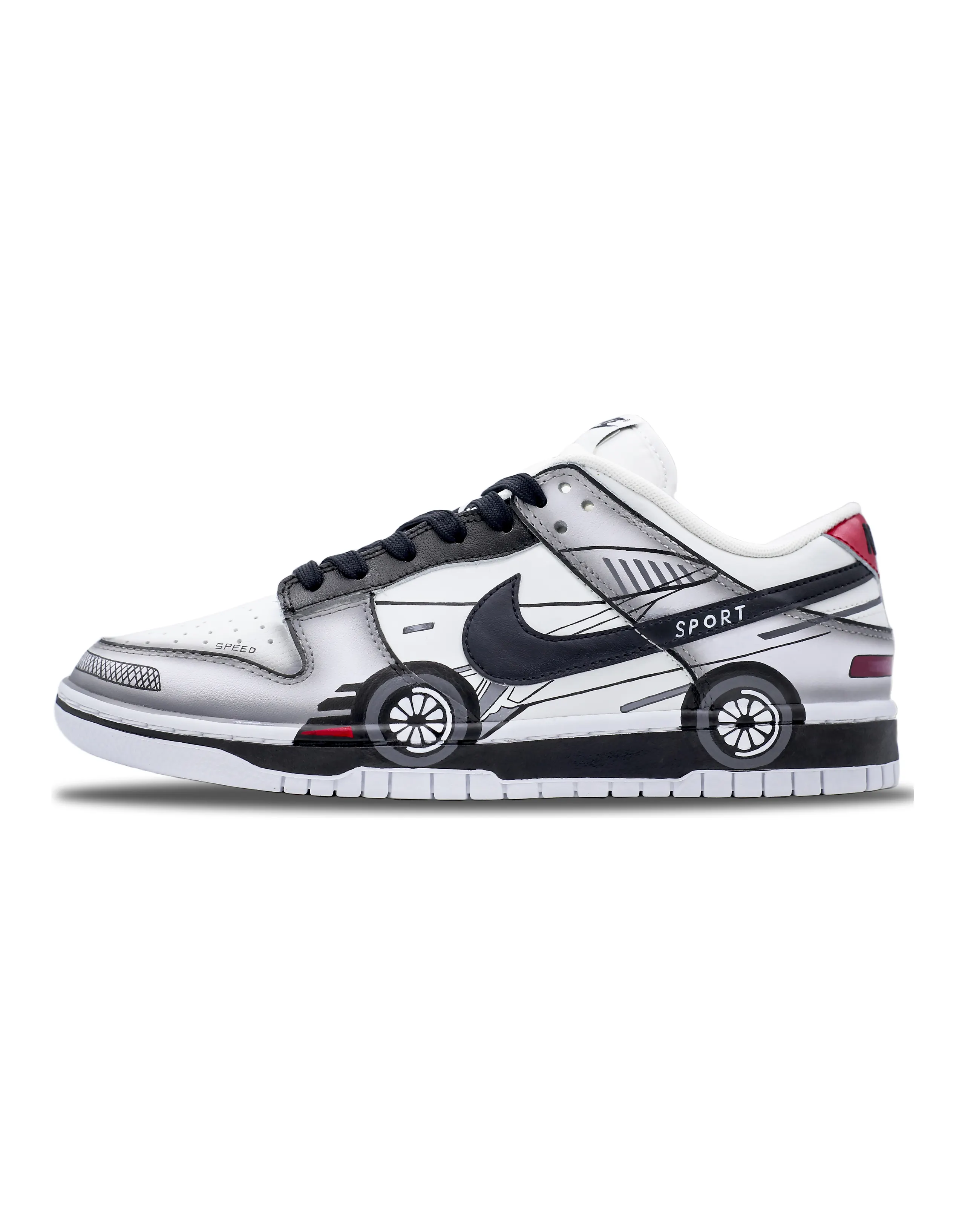 [Custom Sneakers] Nike Dunk Tornado Engine Storm Racing Speed Passion Low-Top Skate Shoes Unisex Black White