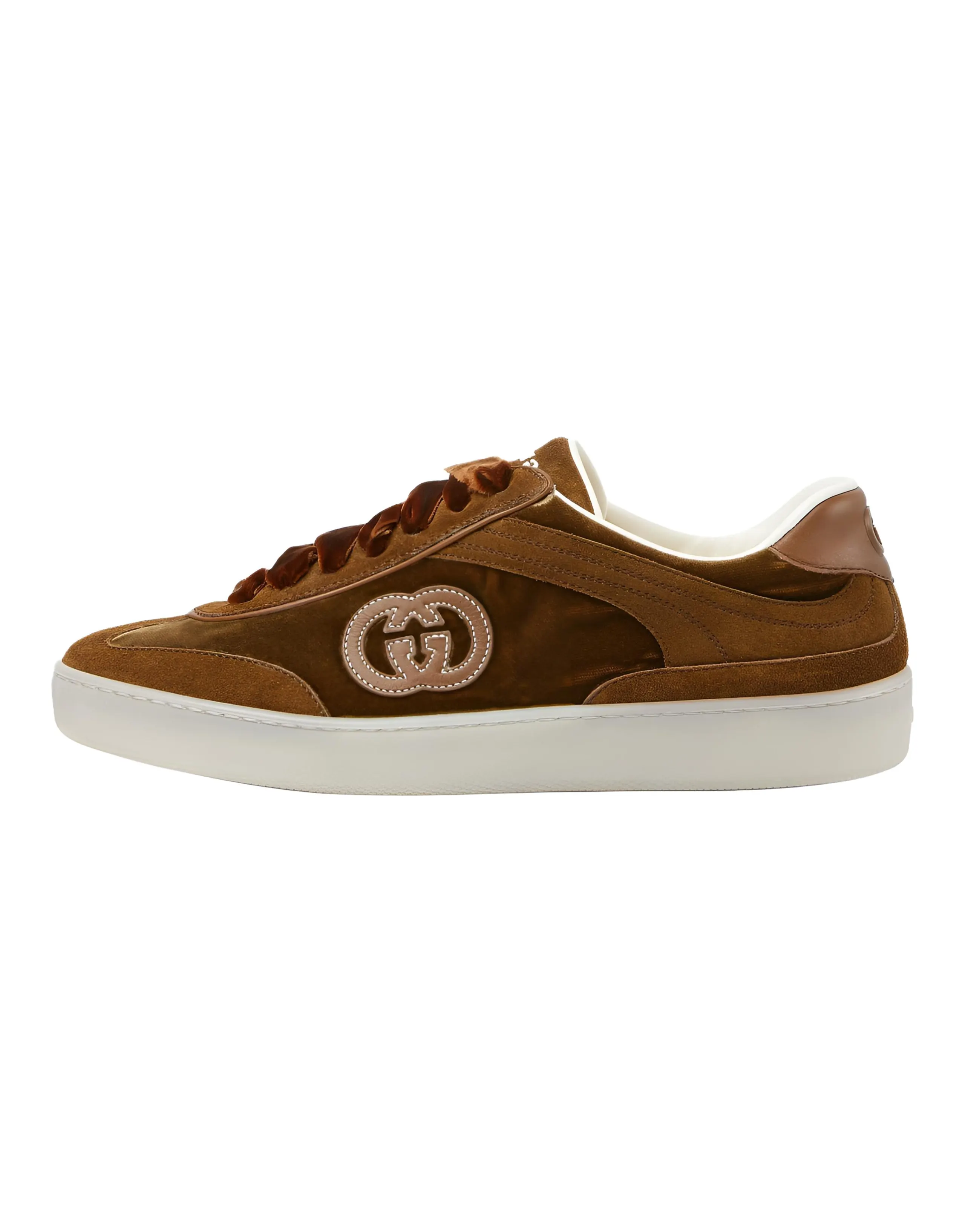 GUCCI G75 Velvet Round-Toe Lace-Up Low-Top Sneakers Women's Brown