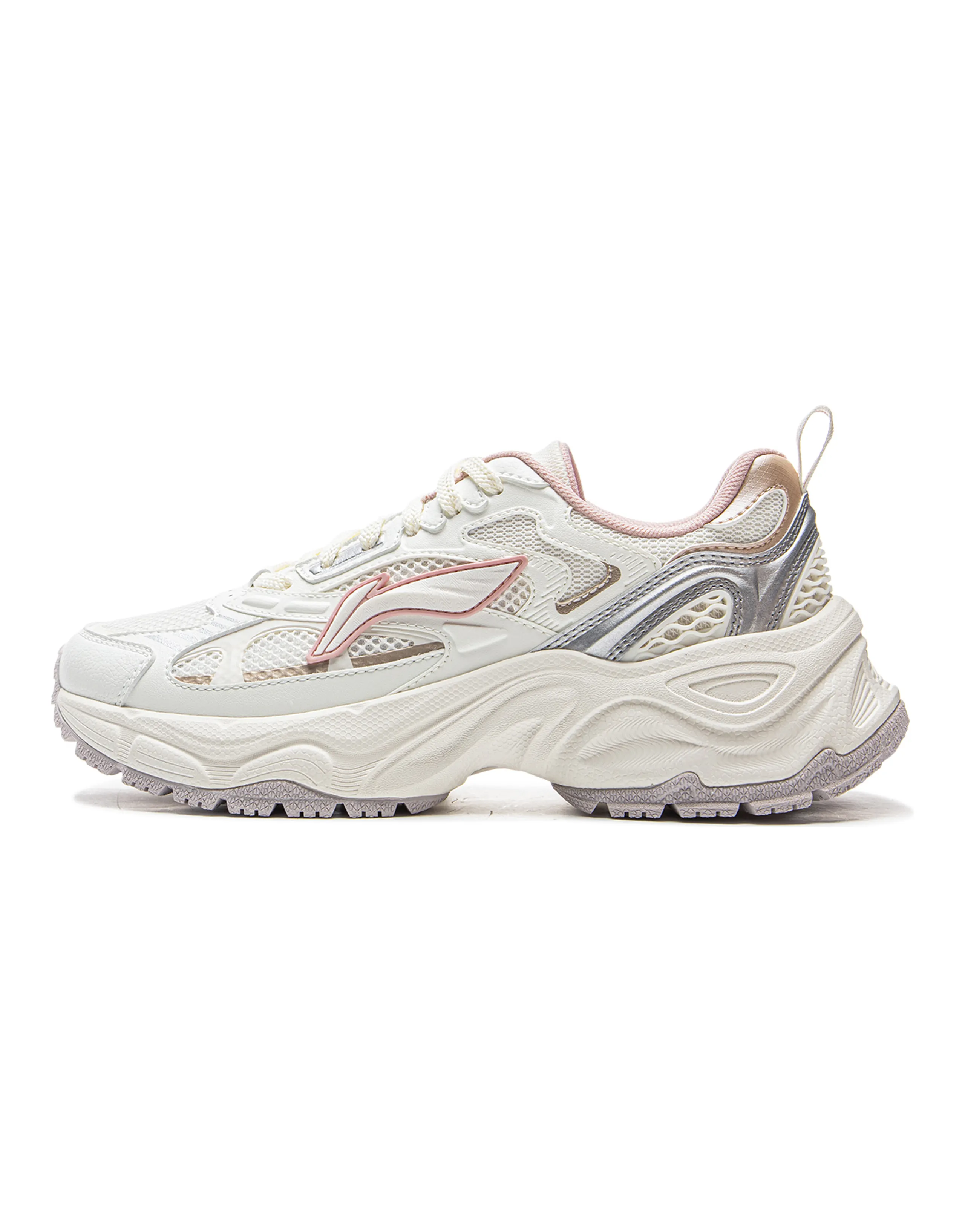 LiNing Star Ring Cushioned Slip Resistant Abrasion Resistant Breathable Low Top Casual Shoes Women's White Silver
