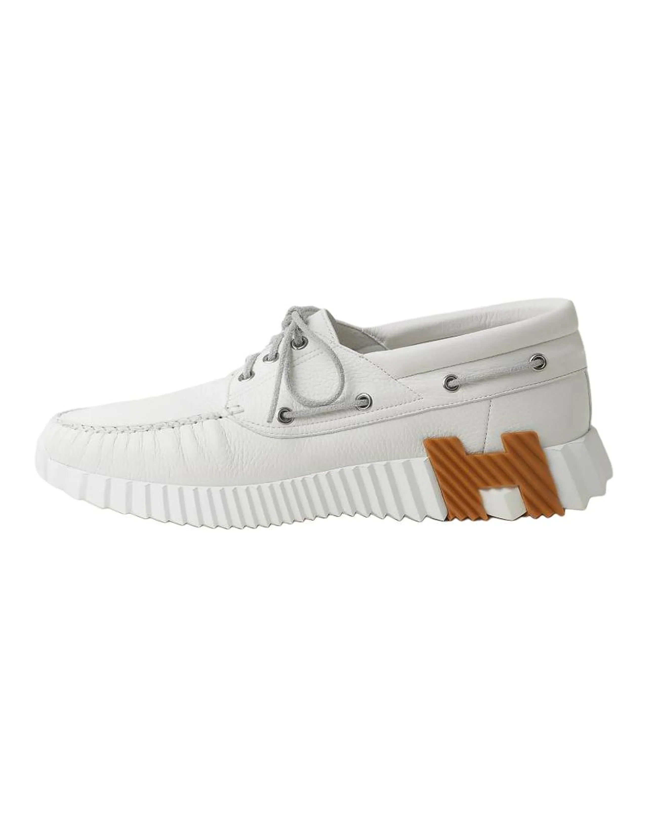 HERMES Ketch Ketch Suede Round Toe Lace-Up Low-Top Casual Shoes Men's White