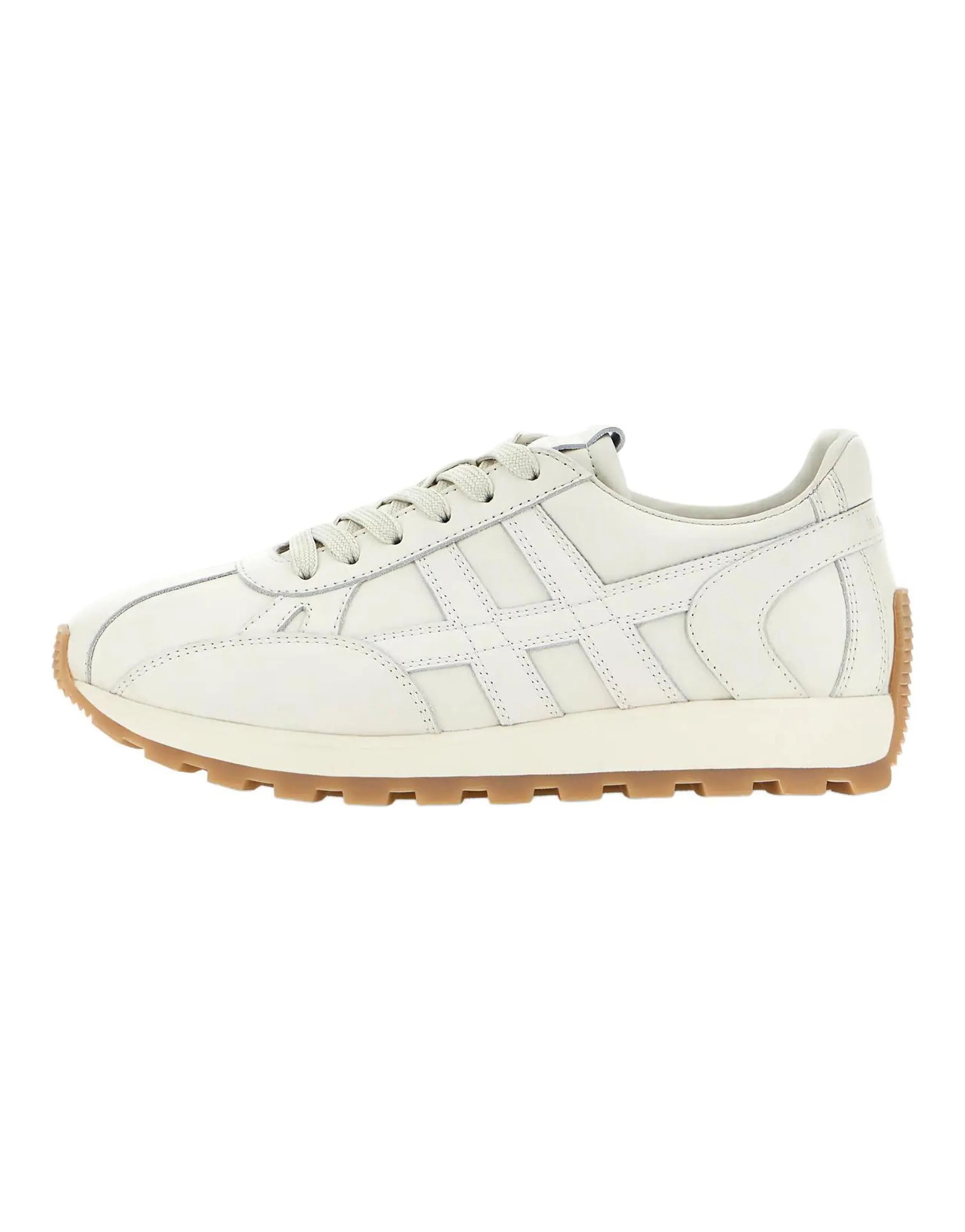 HOGAN 86er Leather Round Toe Lace-Up Low-Top Casual Shoes Men's White