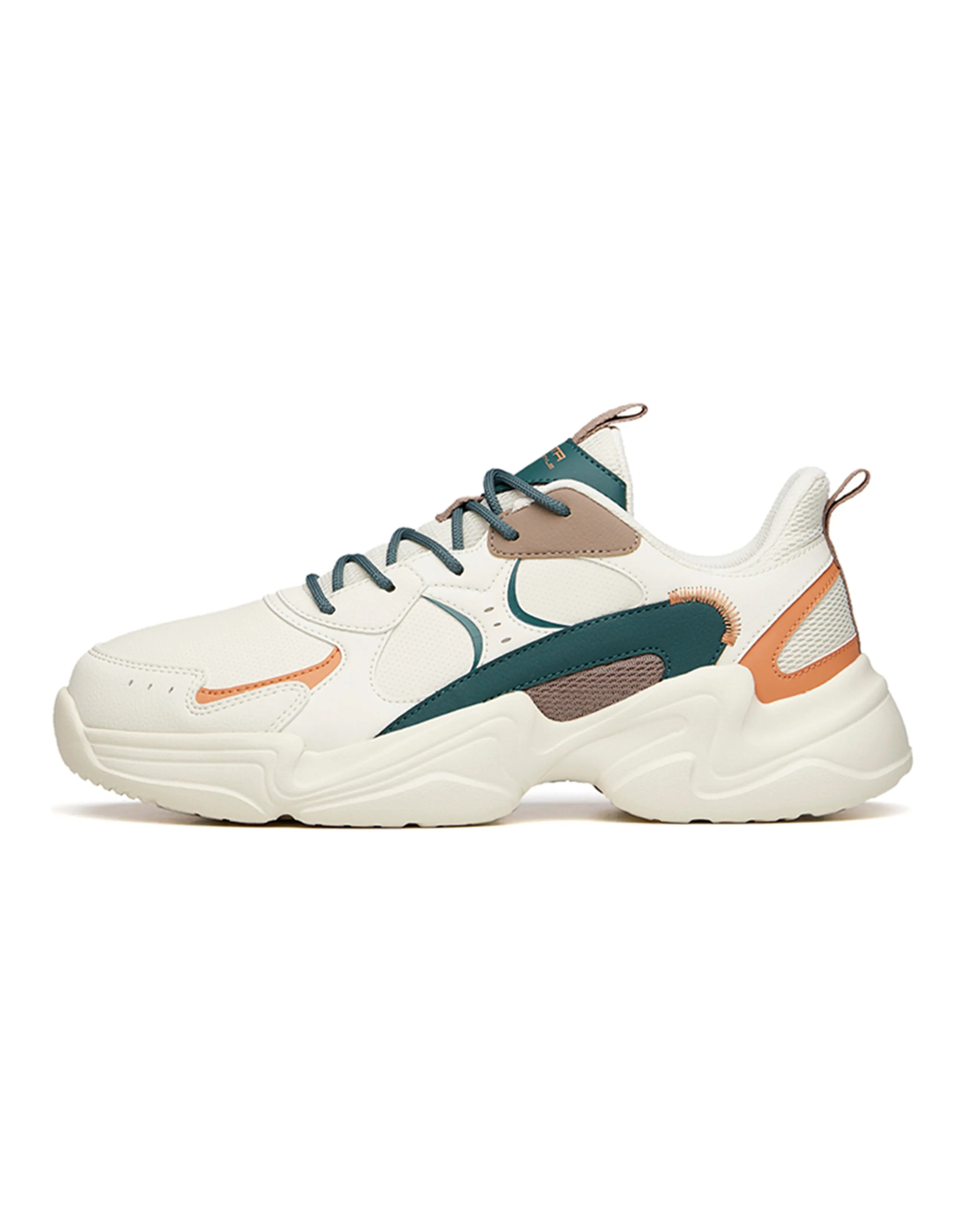 ANTA Chunky Sneakers Men Low Top Light Beige White/Dark Moss Green/Orange