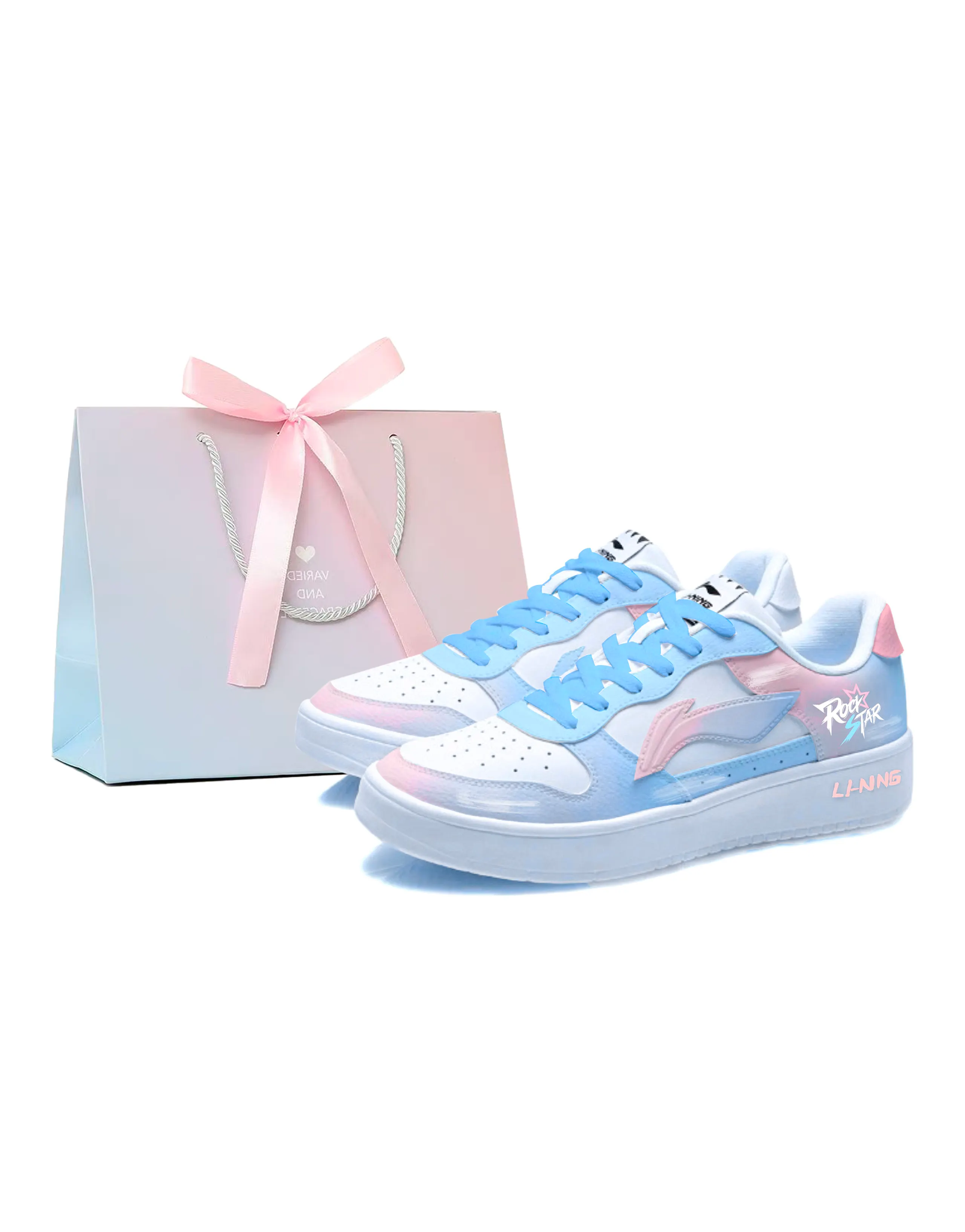 LiNing Pontoon Boats Slip-Resistant Cushioning Height Increasing Low-Top Skateboard Shoes Unisex Blue Pink