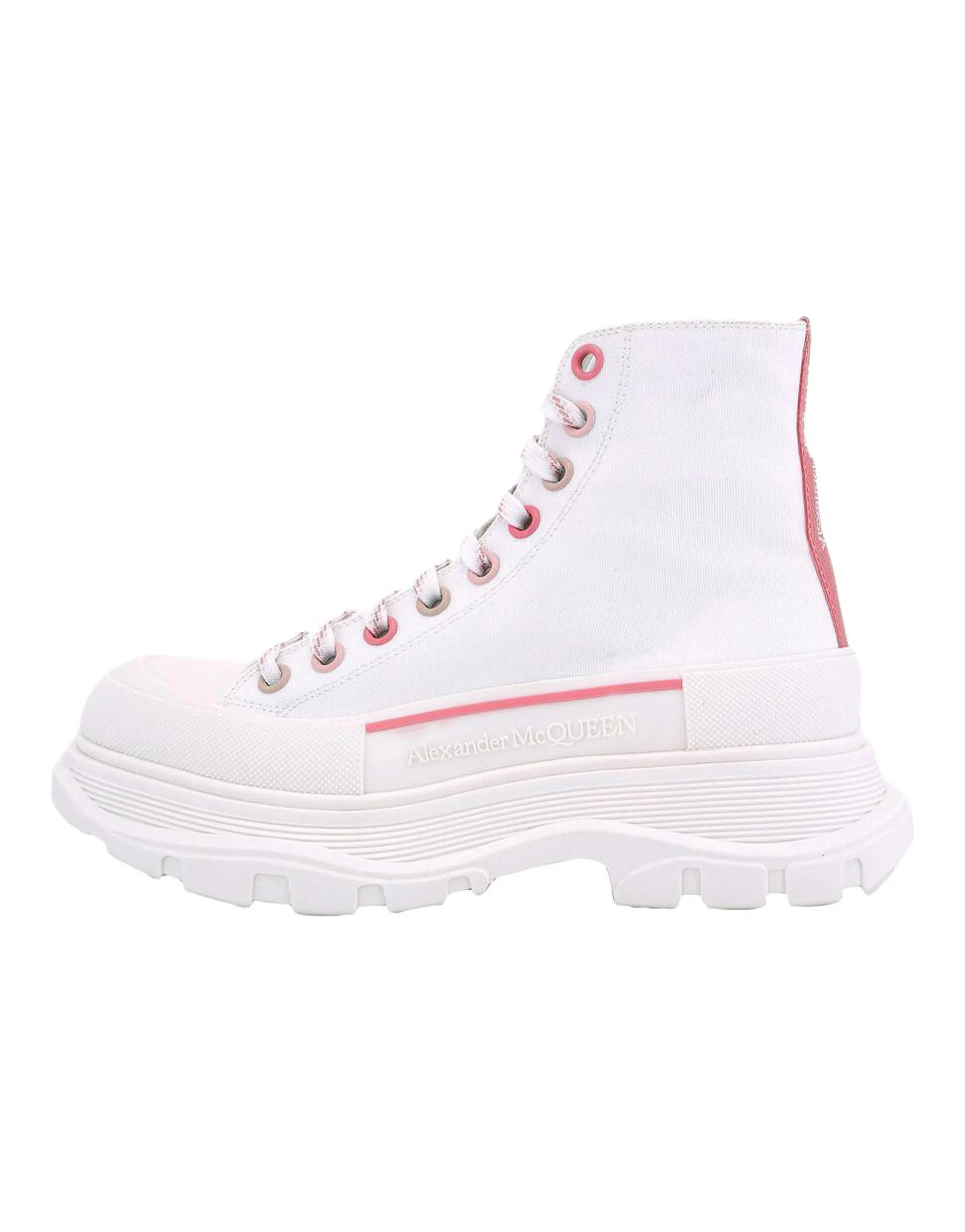 Alexander McQueen Tread Slick Leather Round Toe Platform Lace-Up Short-Cut Martin Boots Women's White