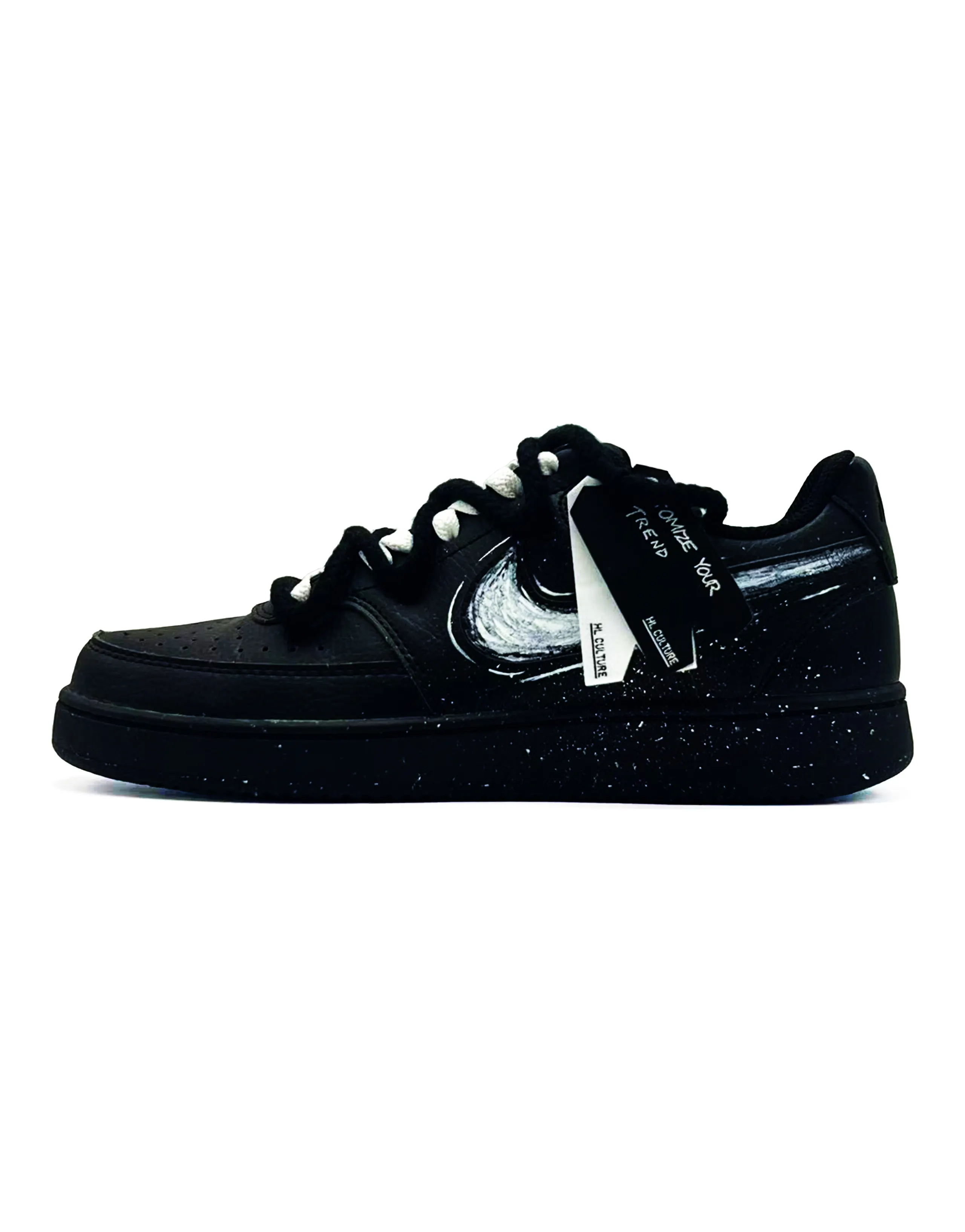 [Custom Sneakers] Nike Court Vision Ink Night Meteor Splatter Graffiti Classic Versatile Cushioned Wear-Resistant Low-Top Sneakers Unisex Black White