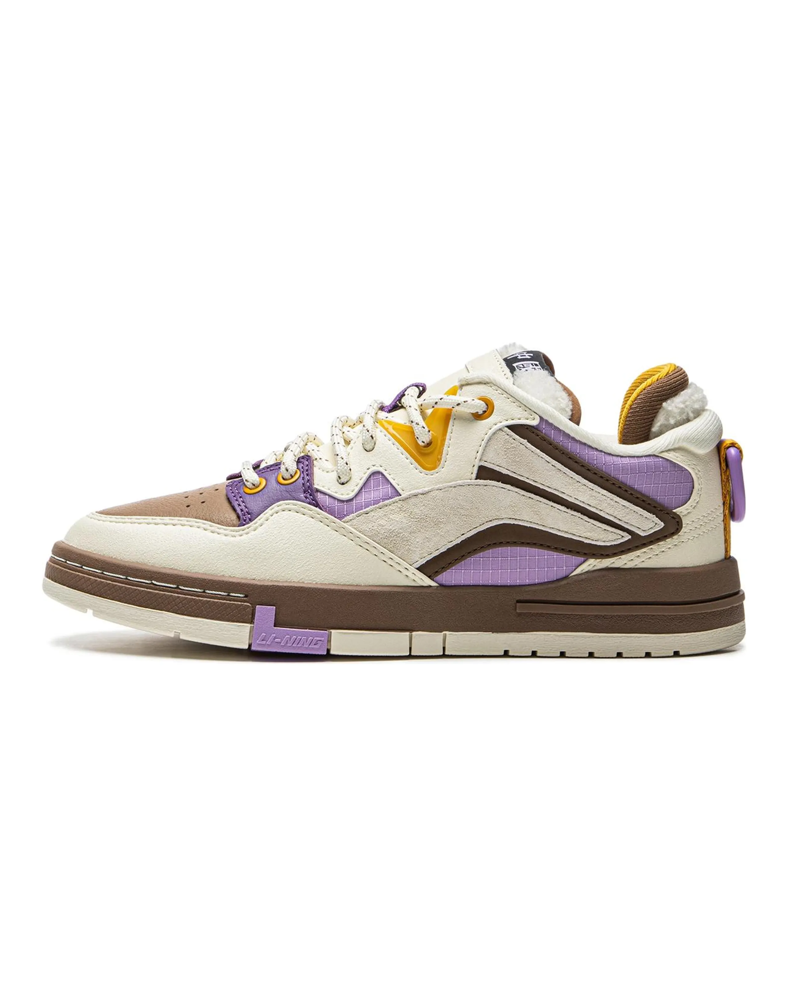 LiNing Wave Pro Anti-Slip Wear-Resistant Low-Top Skateboard Shoes Women's White-brown-purple