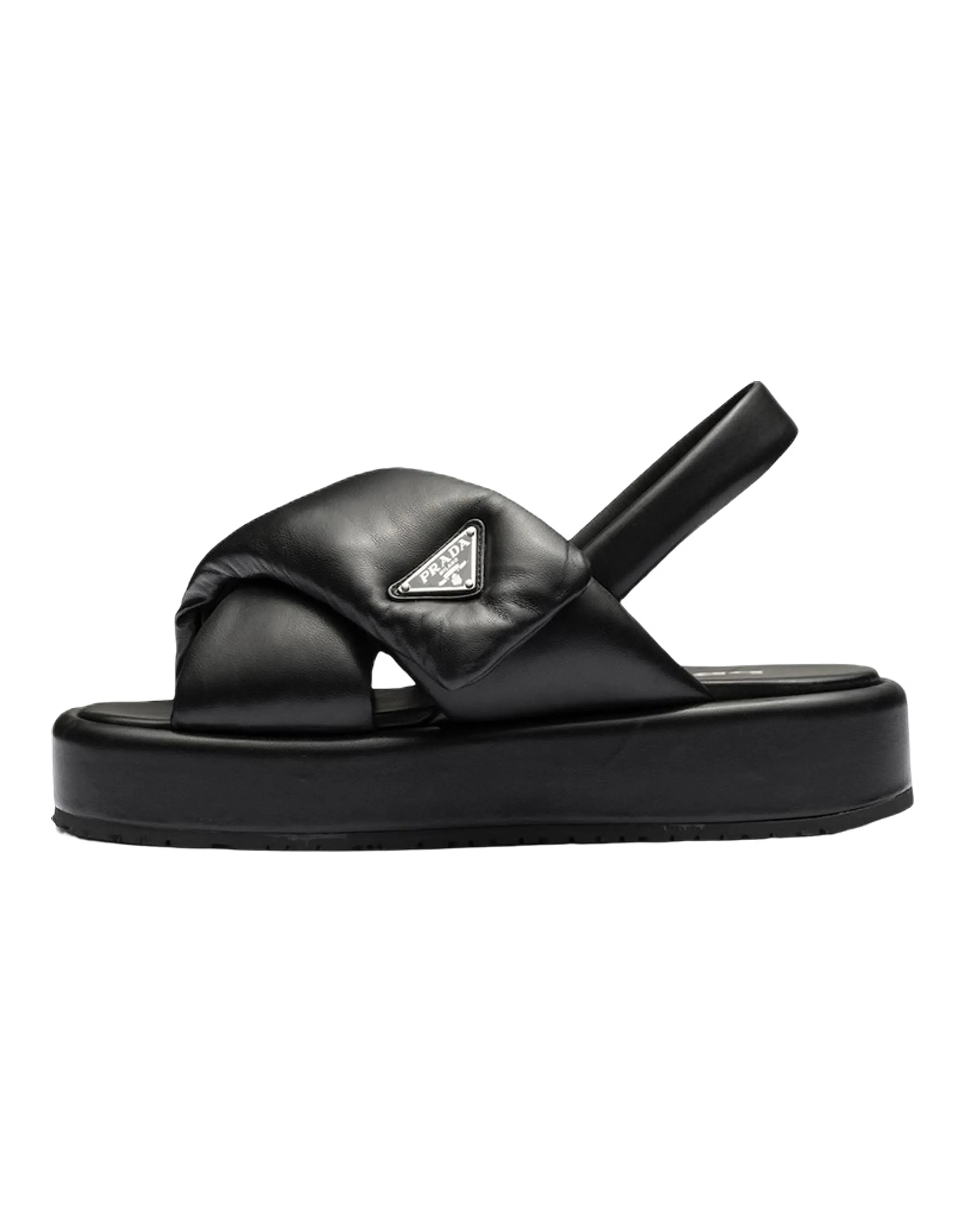 PRADA Soft Padded 35mm Wedge Sandals Black Nappa Leather Women's