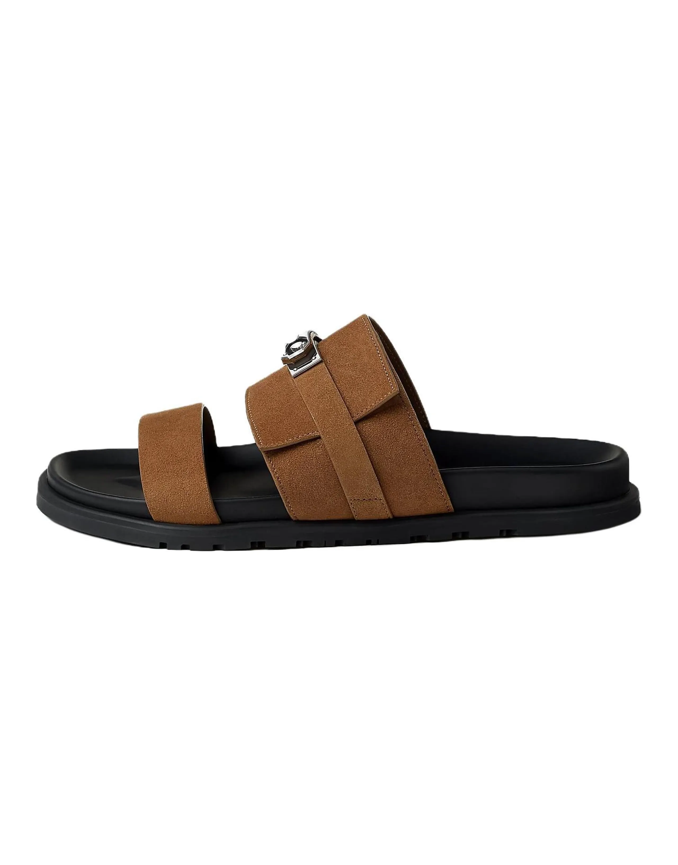 HERMES Slide Slippers Men Smoke Brown