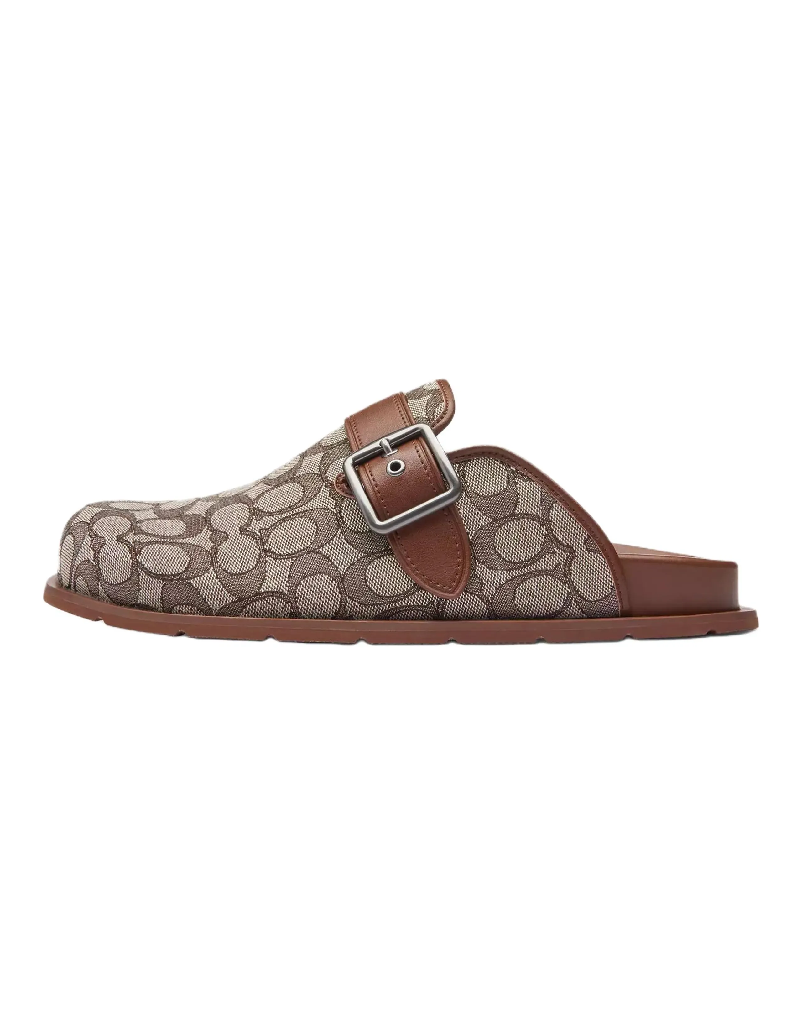 COACH Leather Round Toe Flat Closed-Toe Slides Men's Brown