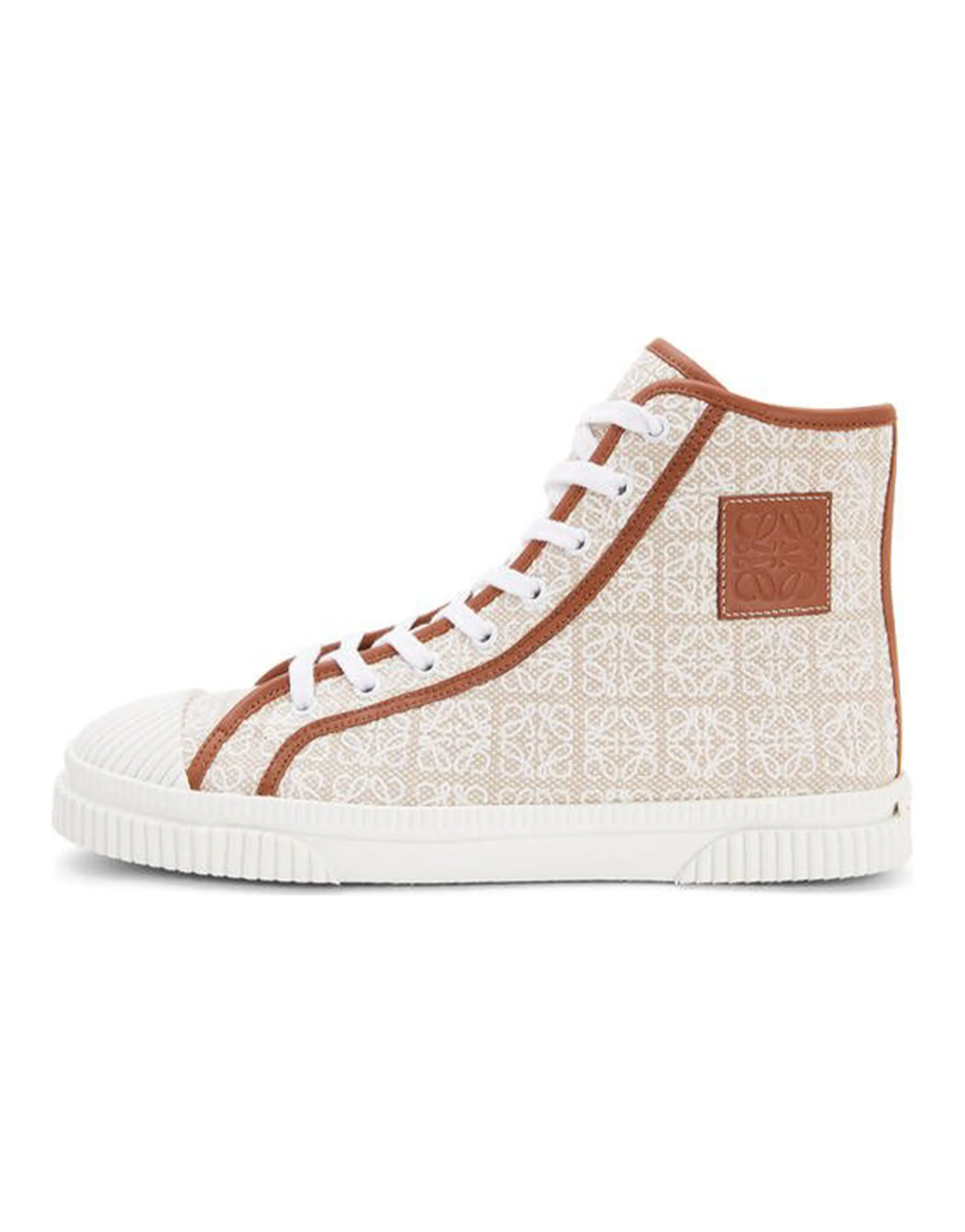 LOEWE Anagram Anti-Slip Wear-Resistant High-Top Canvas Shoes Men's White Brown
