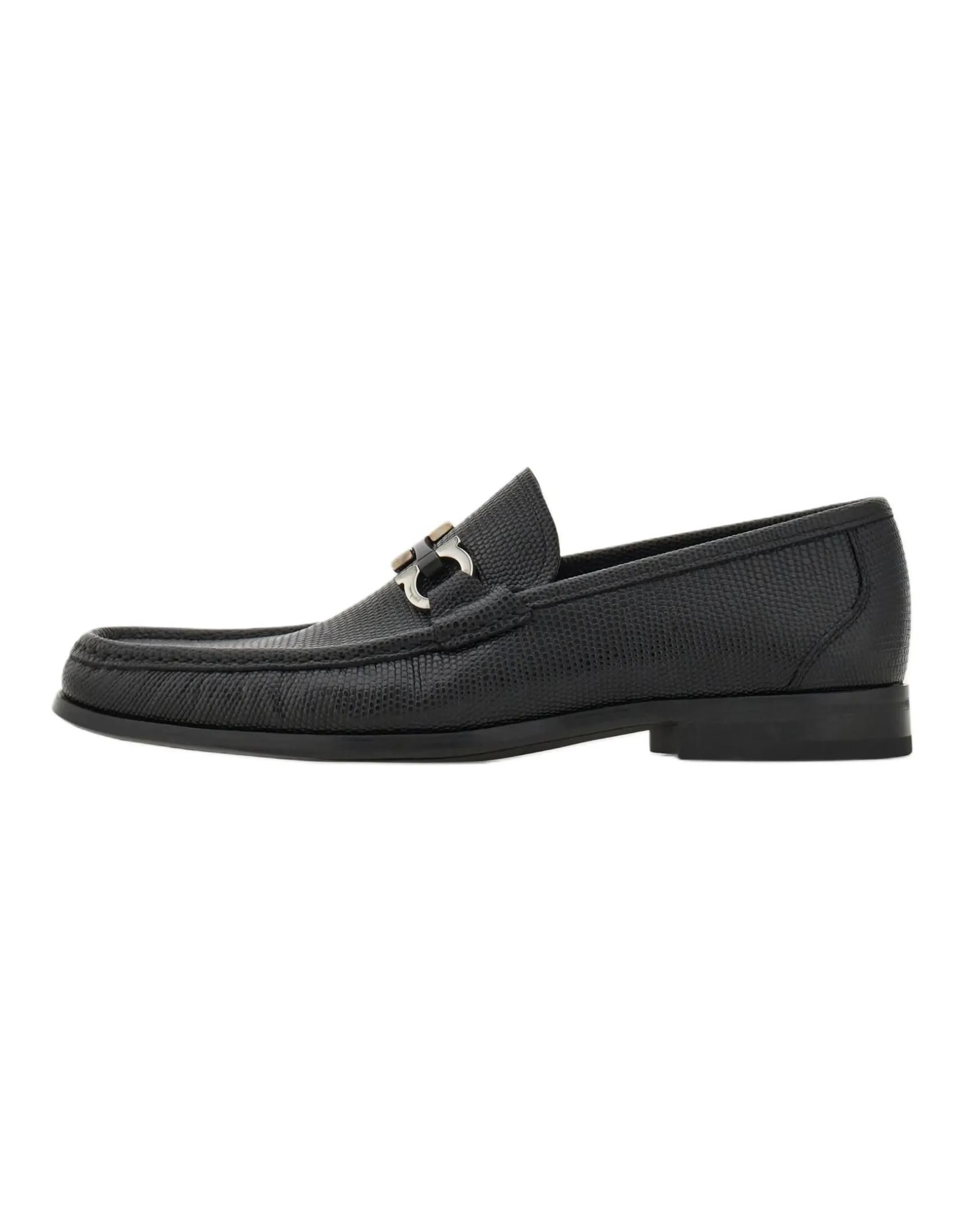 FERRAGAMO GANCINI Calfskin Slip-On Round Toe Bit Loafers Men's Black