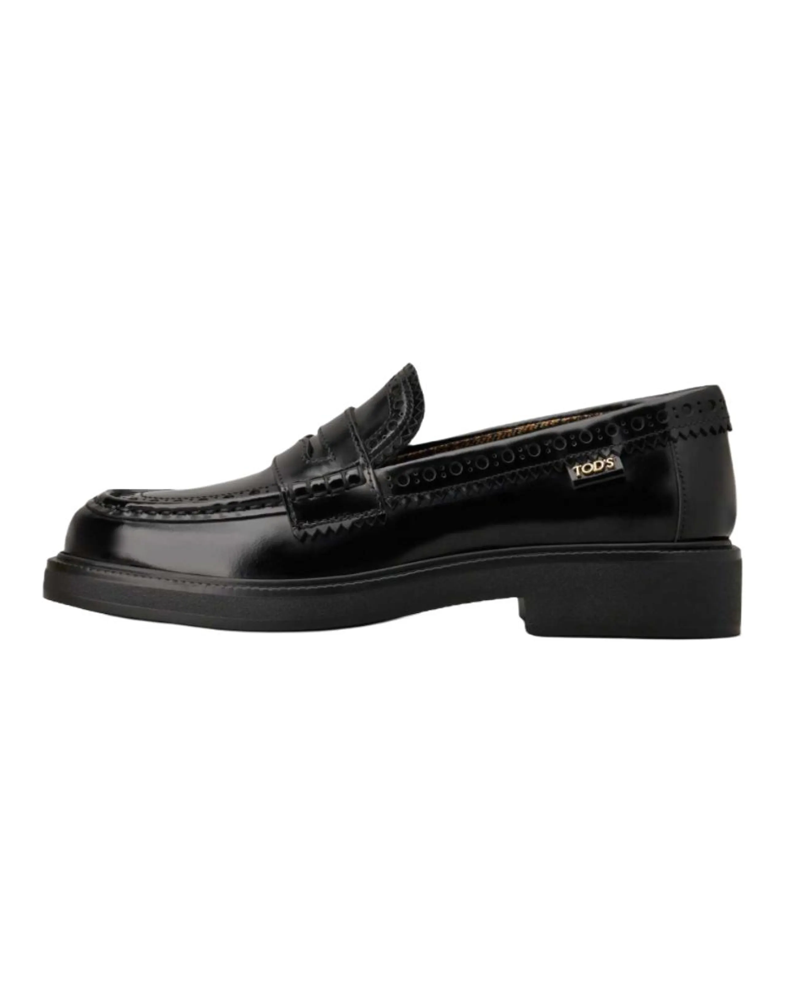 TOD'S Calfskin Round Toe Slip-On Loafers Women's Black