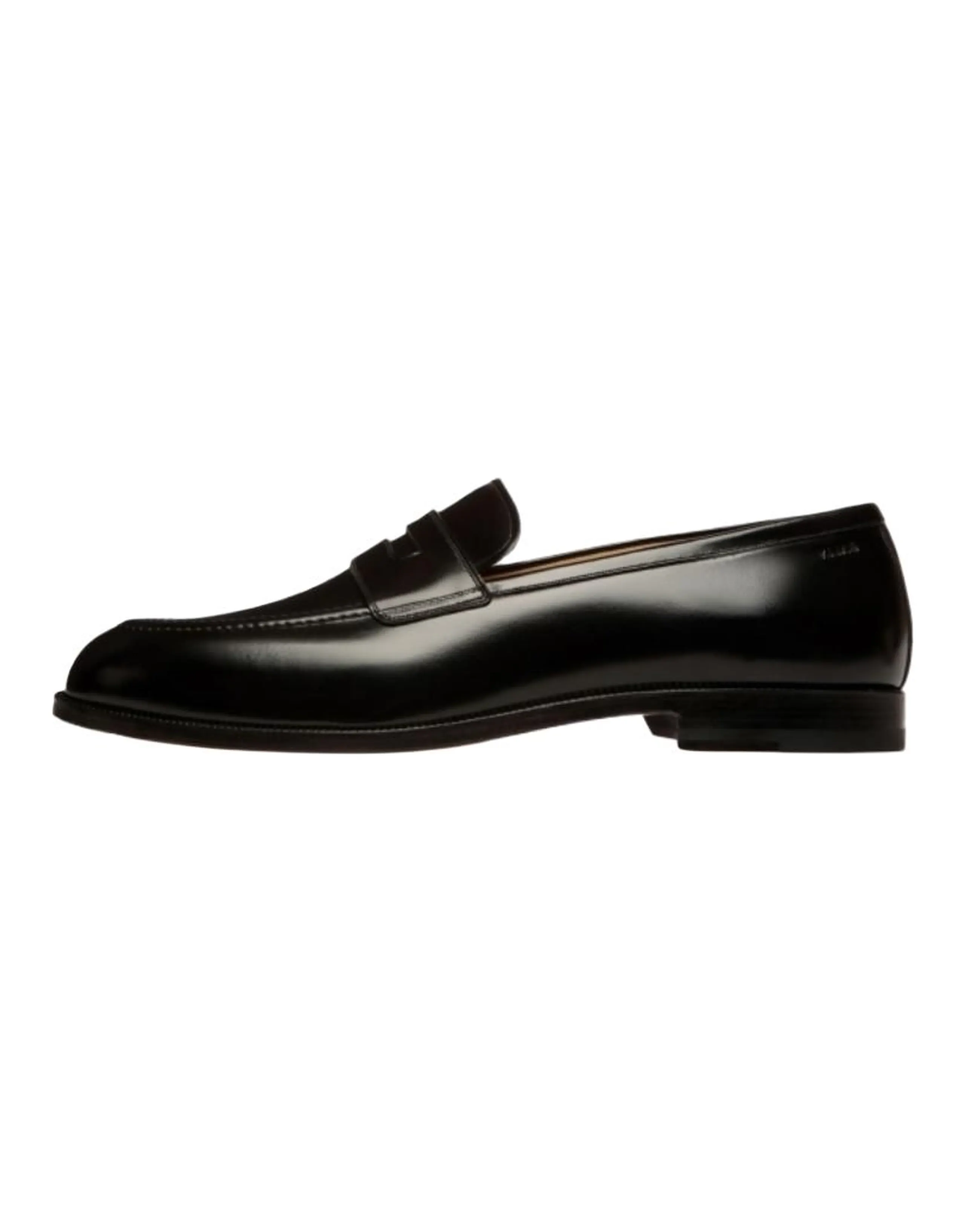 BALLY Cow Leather Block Heel Round Toe Loafers Men's Black