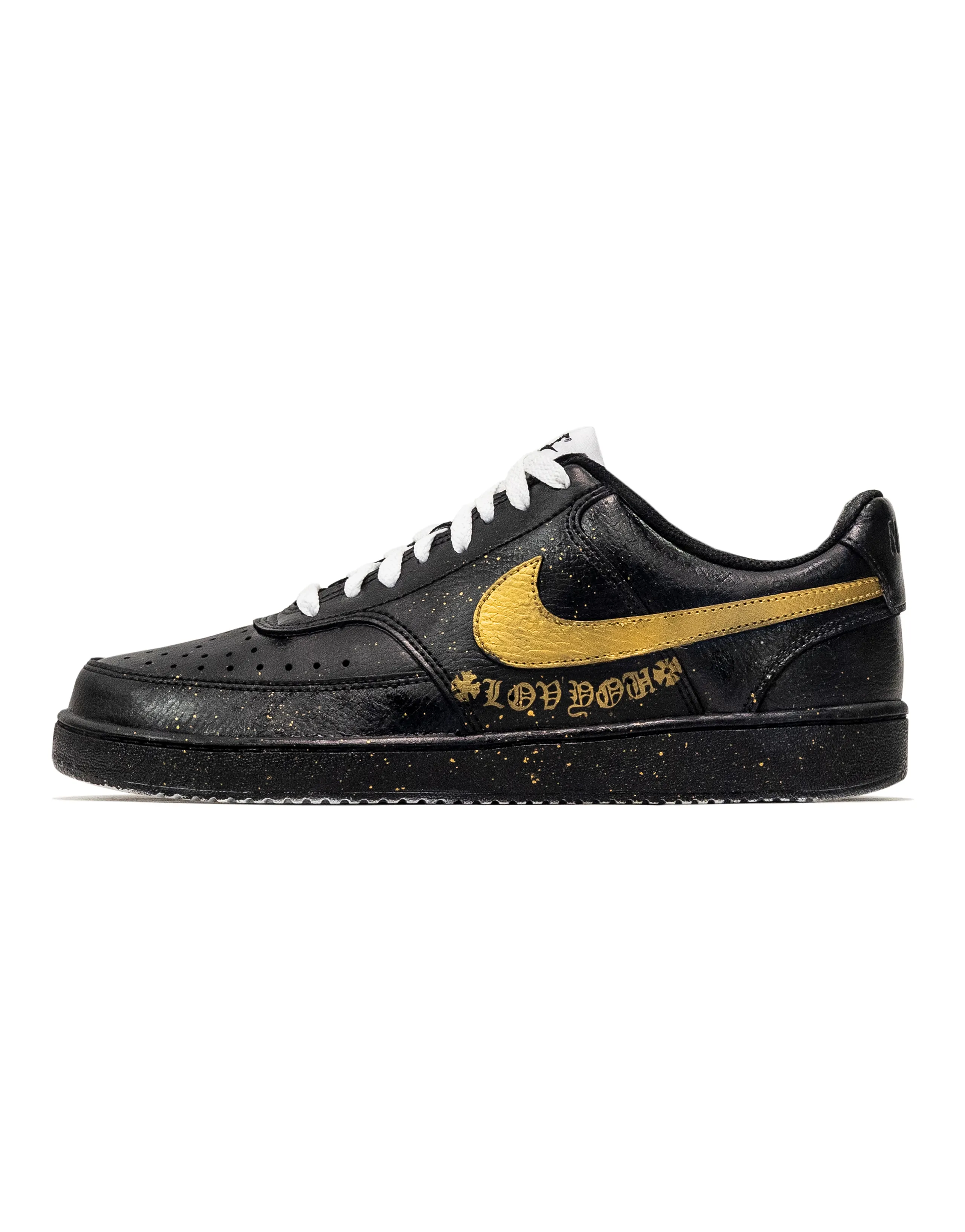Nike Custom Court Vision 1 'Dark Night Gilded' Leather Low-Top Sneakers Unisex Black Gold