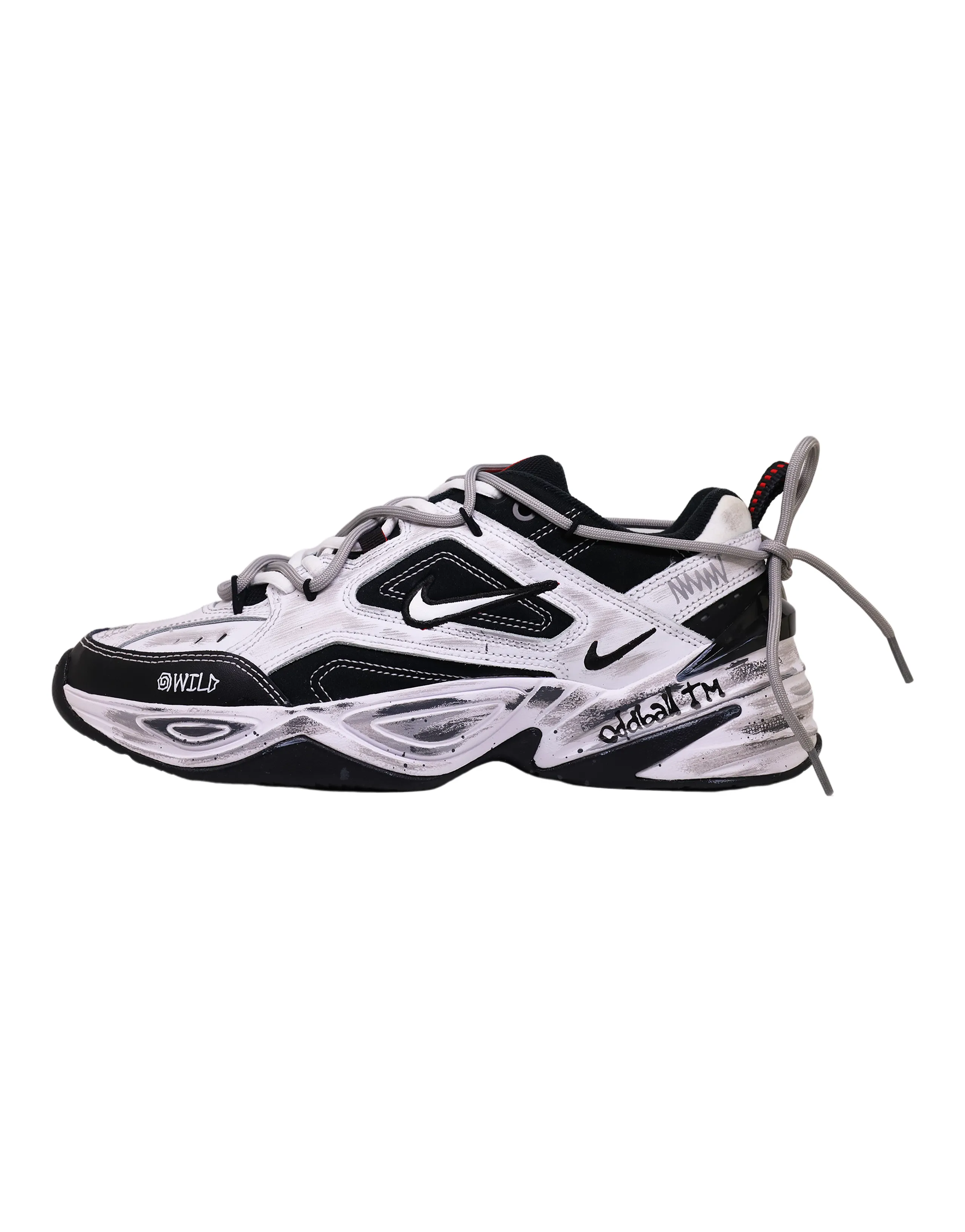 Custom SneakersNike M2K Tekno Smudge Distressed 2D Comic Style Deconstruction Wear-Resistant Low-Top Dad Shoes Unisex Black White