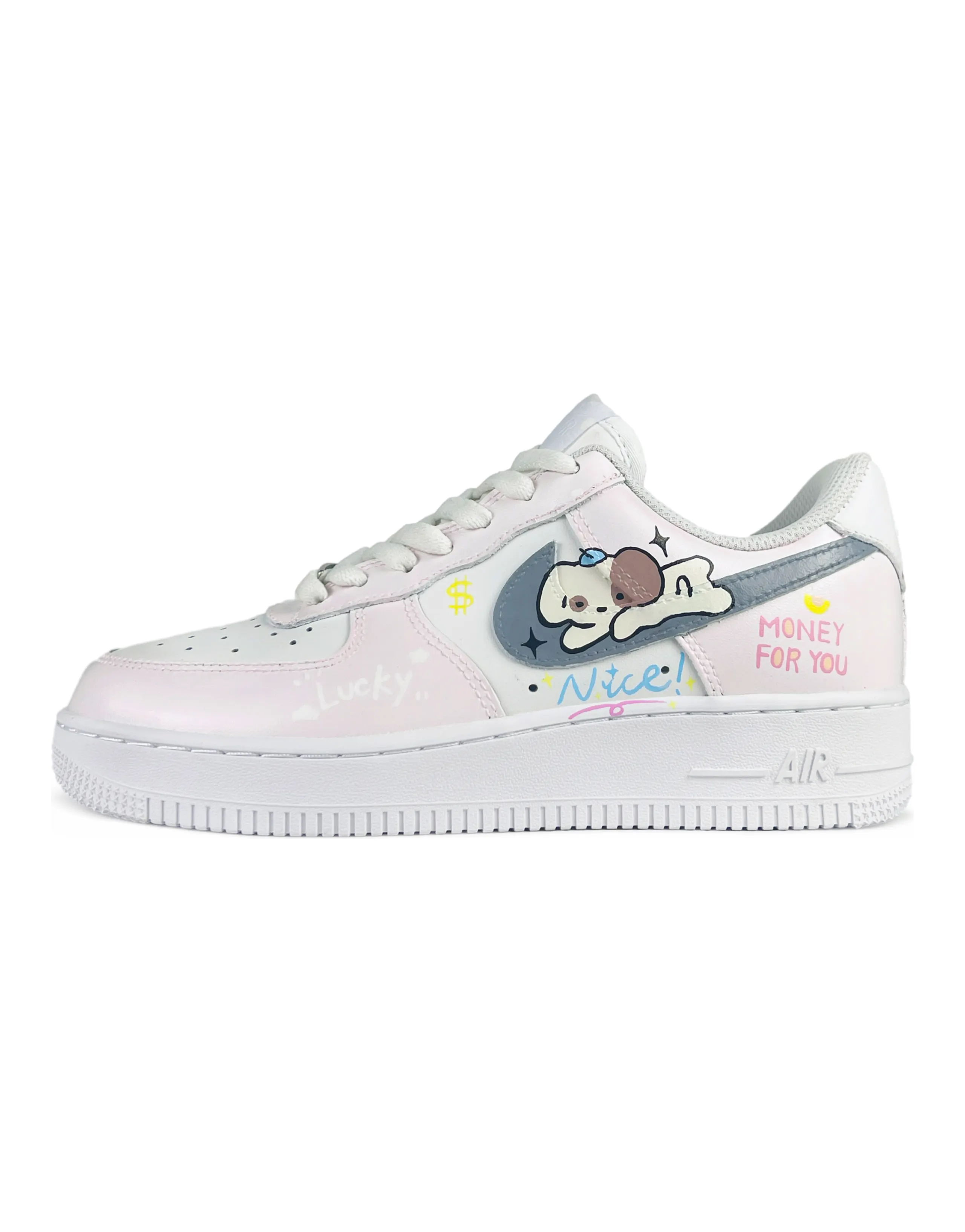 Nike Air Force 1 Low Cream Fortune Dog Low-Top Skateboard Shoes Women's Pink White