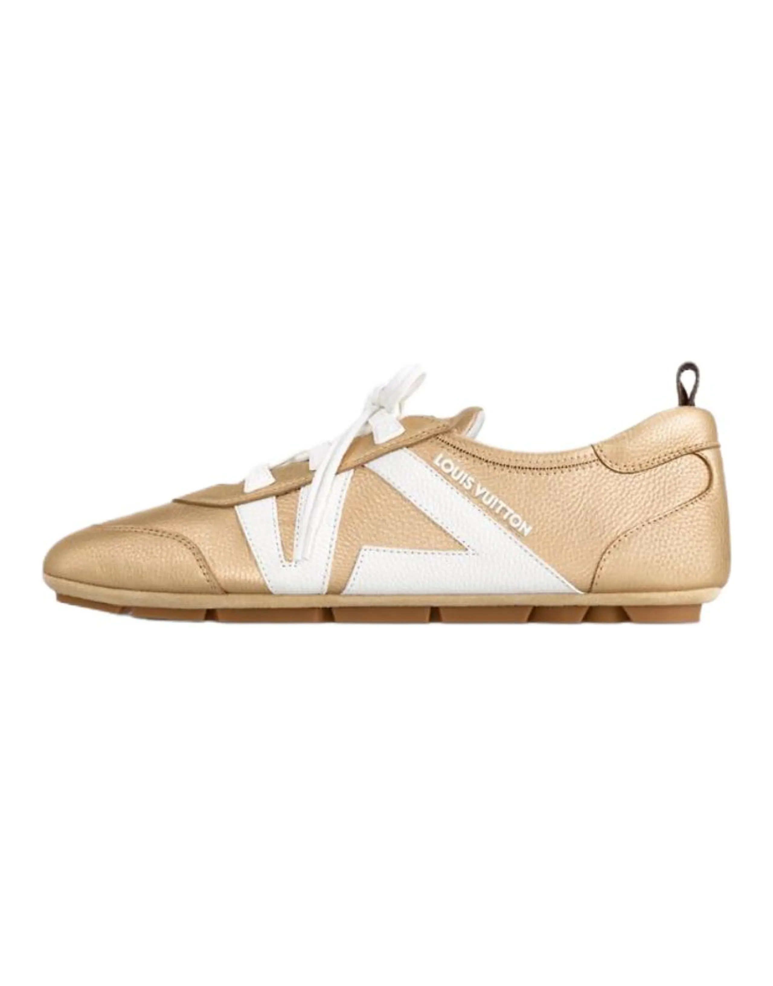 LOUIS VUITTON Sneakerina Calfskin Leather Round Toe Lace-Up Ballet Style German Trainer Thin Sole Low-Top Casual Shoes Women's Gold