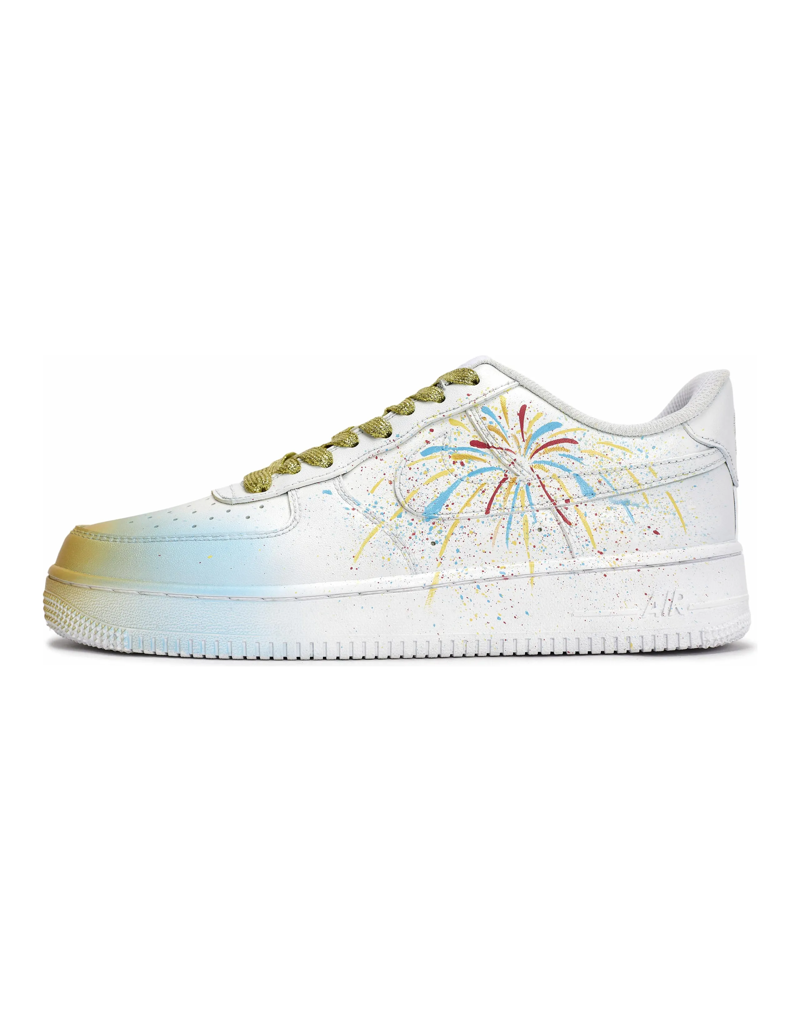 Nike Air Force 1 Anti-Slip Wear-Resistant Low-Top Skateboard Shoes Men's White/Blue Yellow/Red