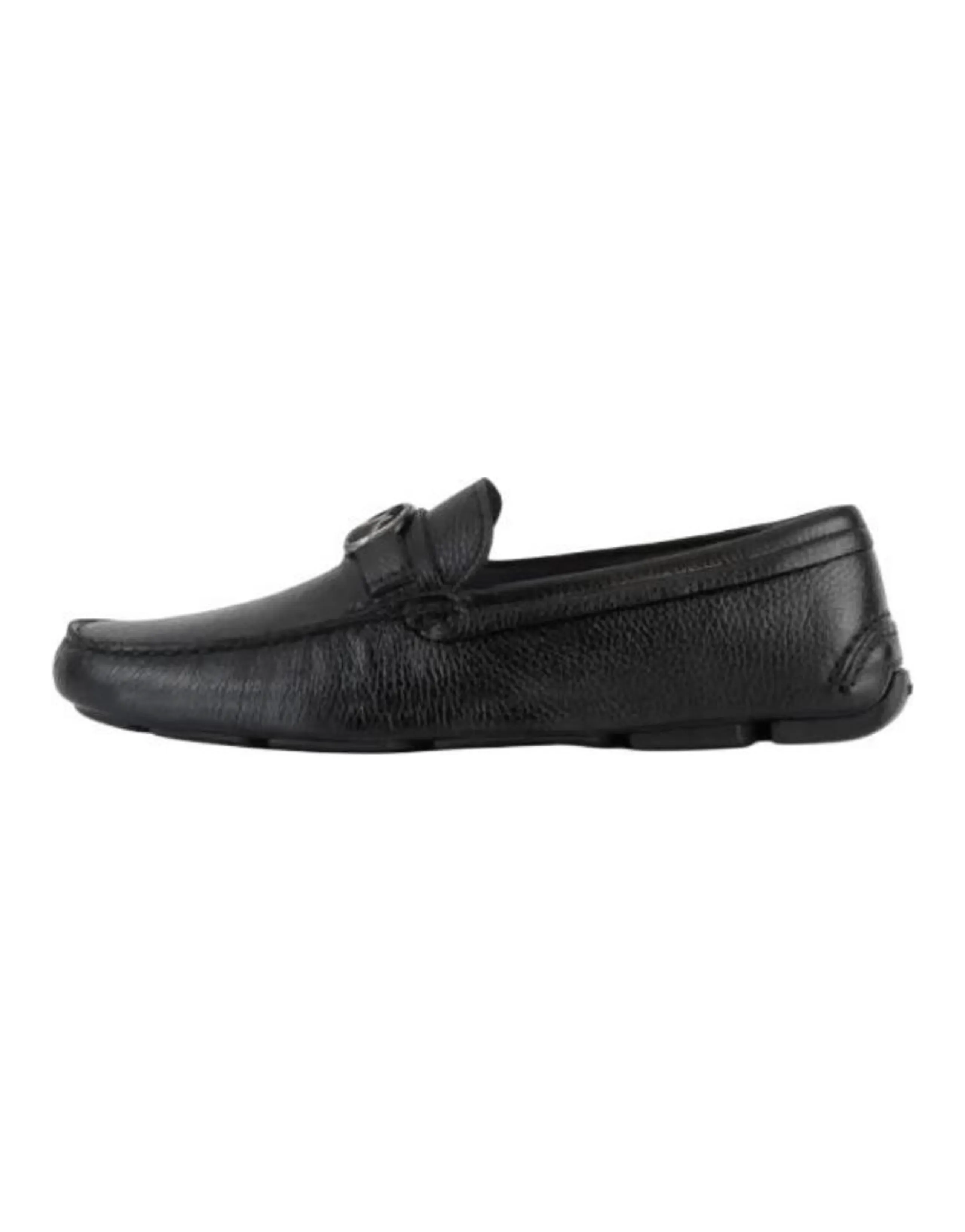 Armani Round Toe Slip-On Loafers Men's Black