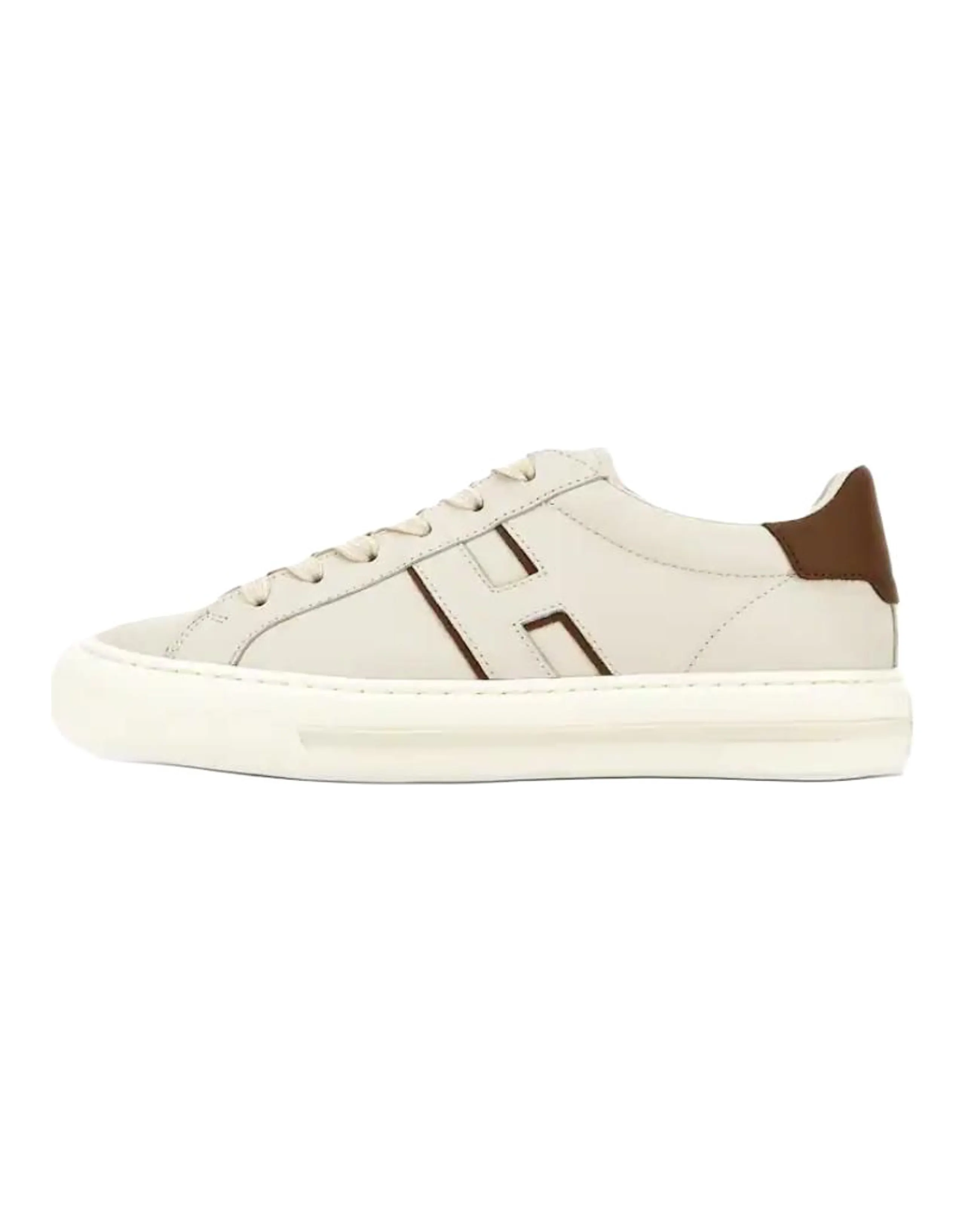 HOGAN H691 Leather Round Lace-Up Low-Top Sneakers Men's Ivory White