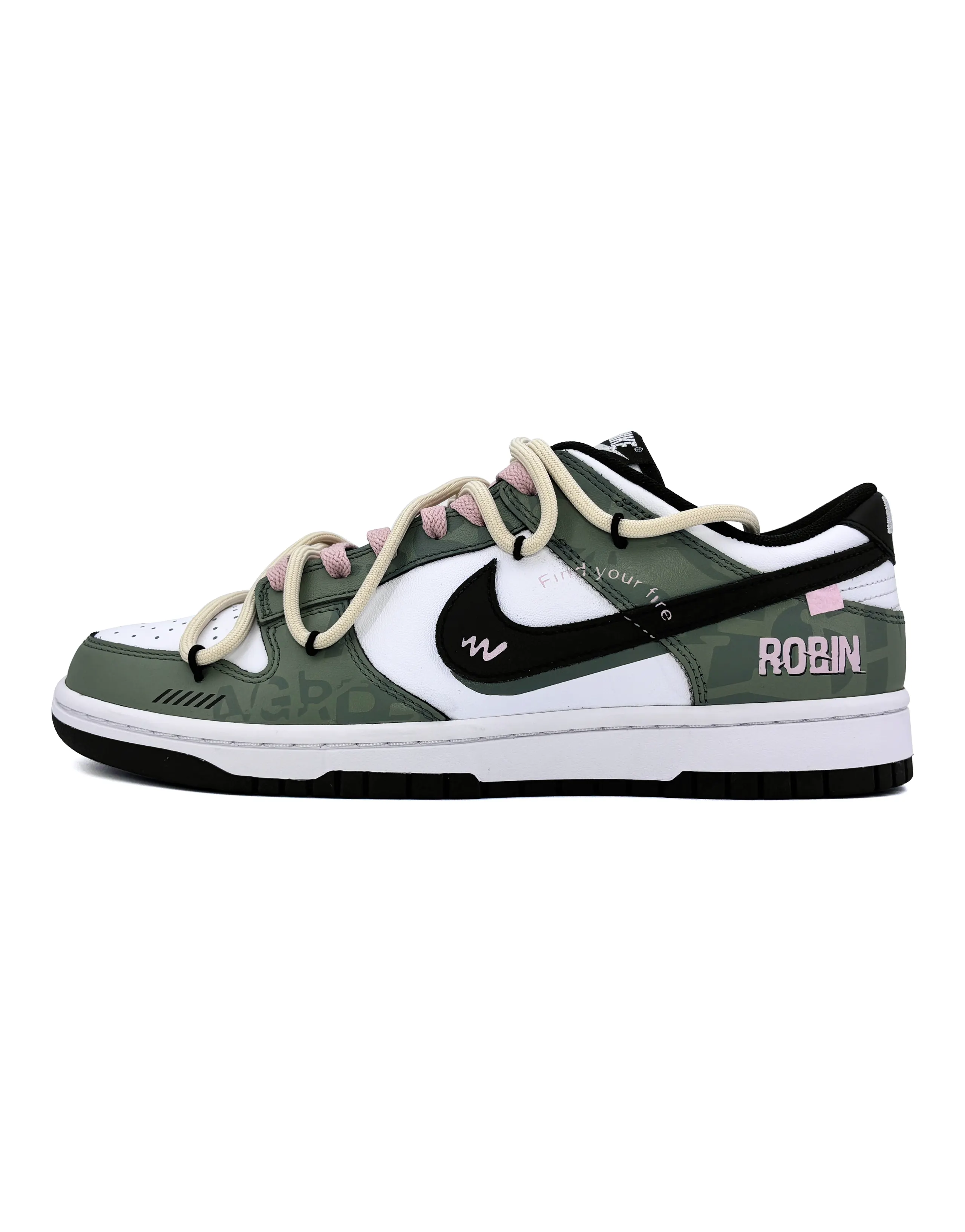 [Custom Sneakers] Nike Dunk Square Island Messenger Mountain Hill Panda Trendy Graffiti Versatile Distressed Wear-Resistant Low-Top Skate Shoes Unisex Dark Green Pink