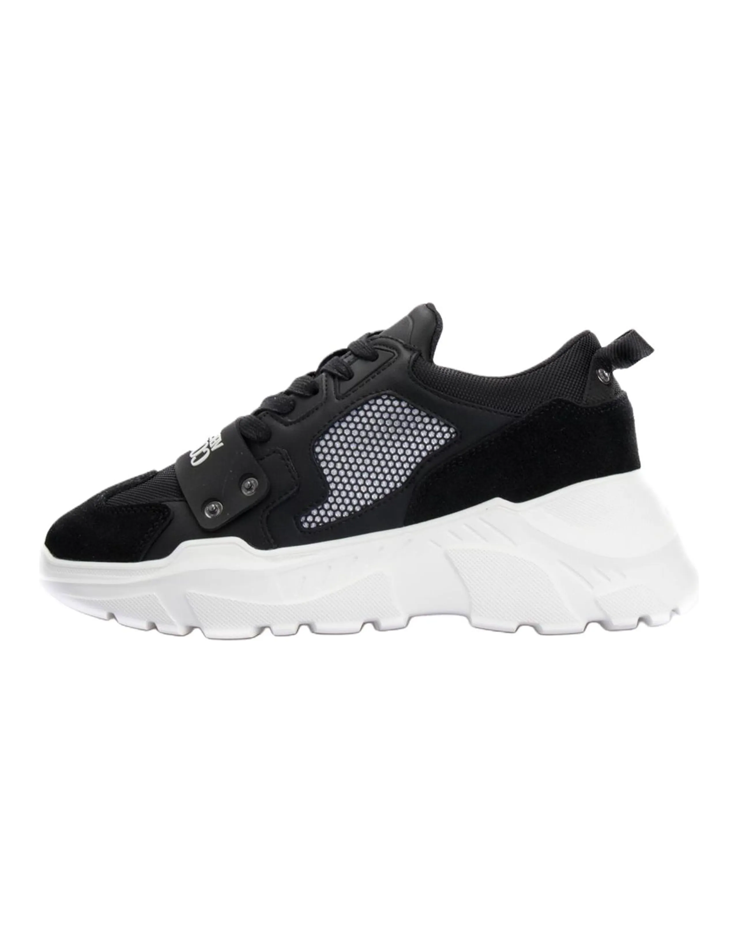 VERSACE JEANS COUTURE Calfskin Round Toe Lace-Up Low-Top Dad Shoes Men's Black