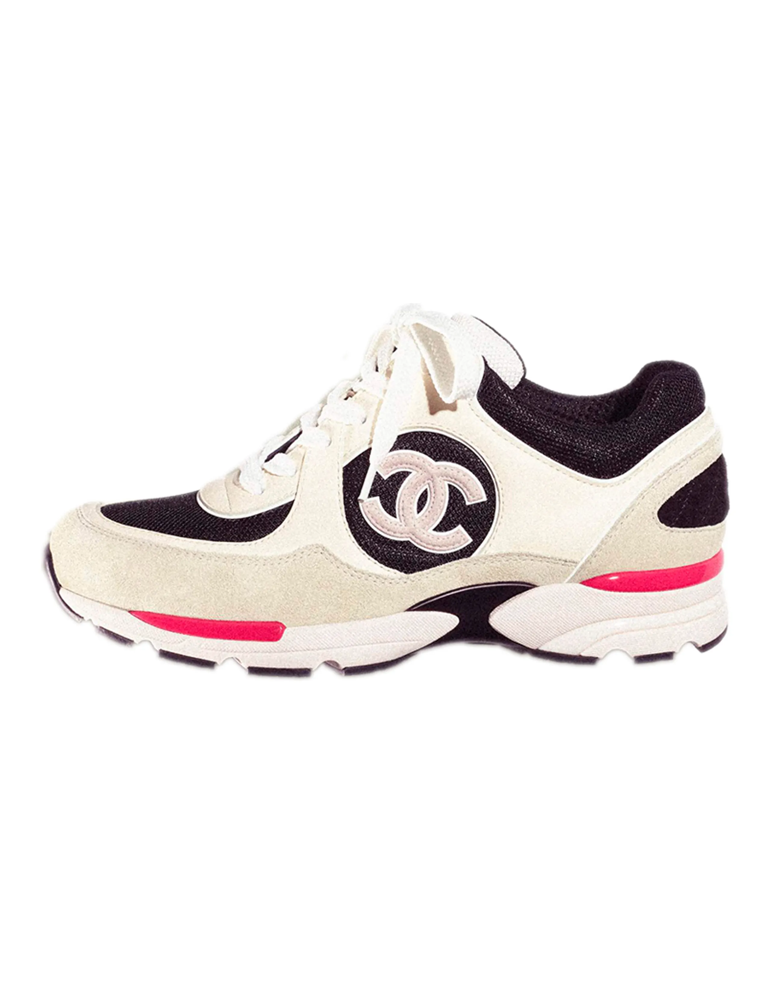 CHANEL Cc Logo Trainer Ivory Black Beige Women's
