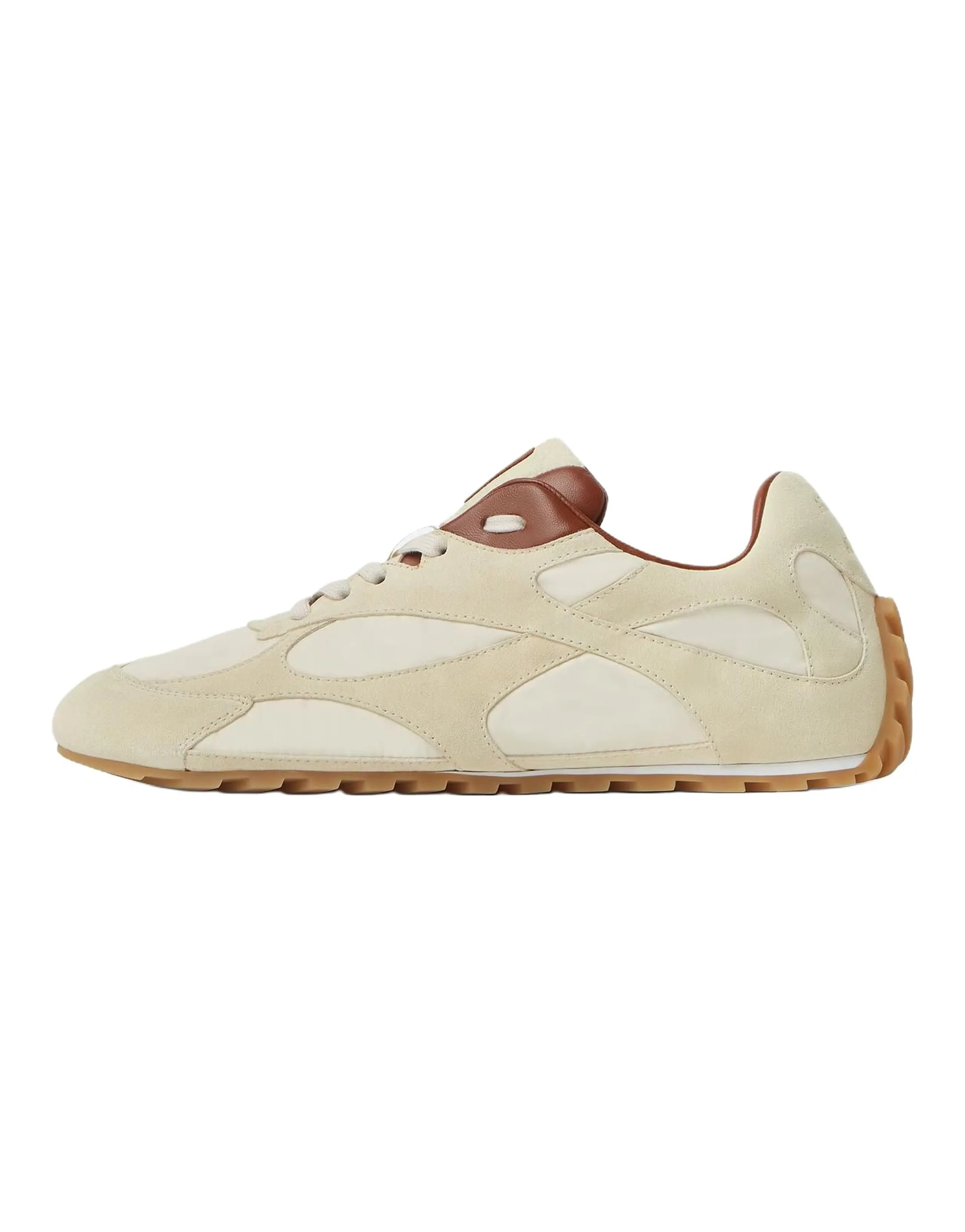 Bottega Veneta Orbit Polyester Calfskin Shiny Round Toe Lace-Up Thin Sole Low-Top Casual Lifestyle Shoes Women's Beige