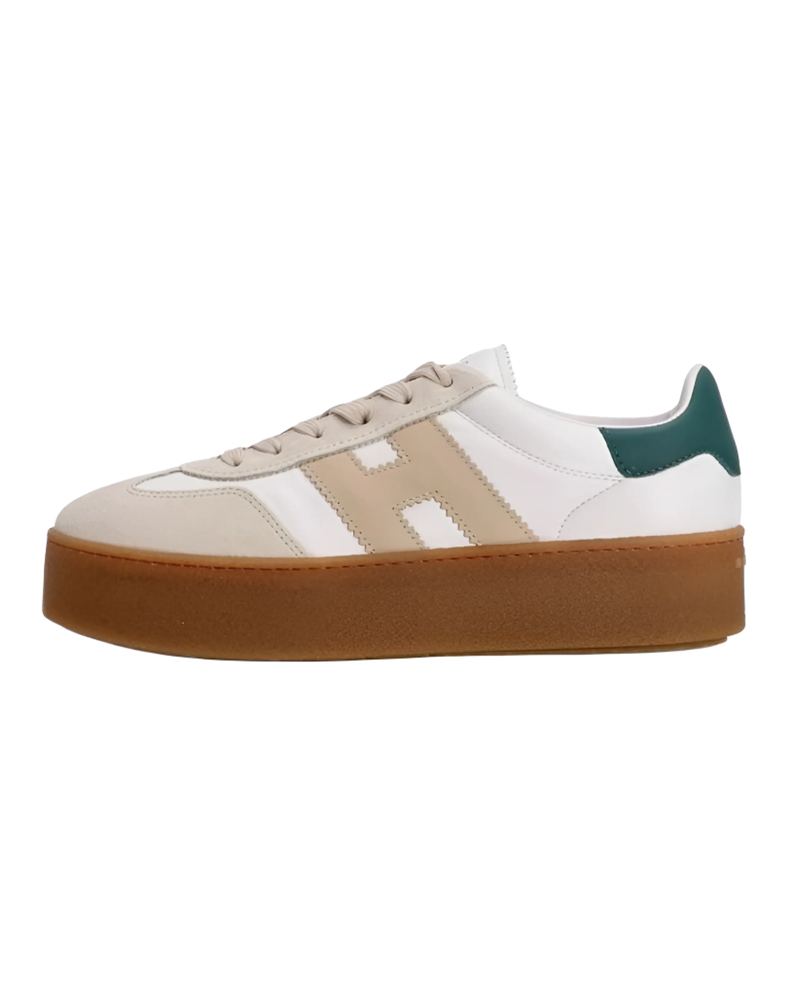 HOGAN H681 Women's Beige Leather Round-Toe Lace-Up Low-Top Sneakers