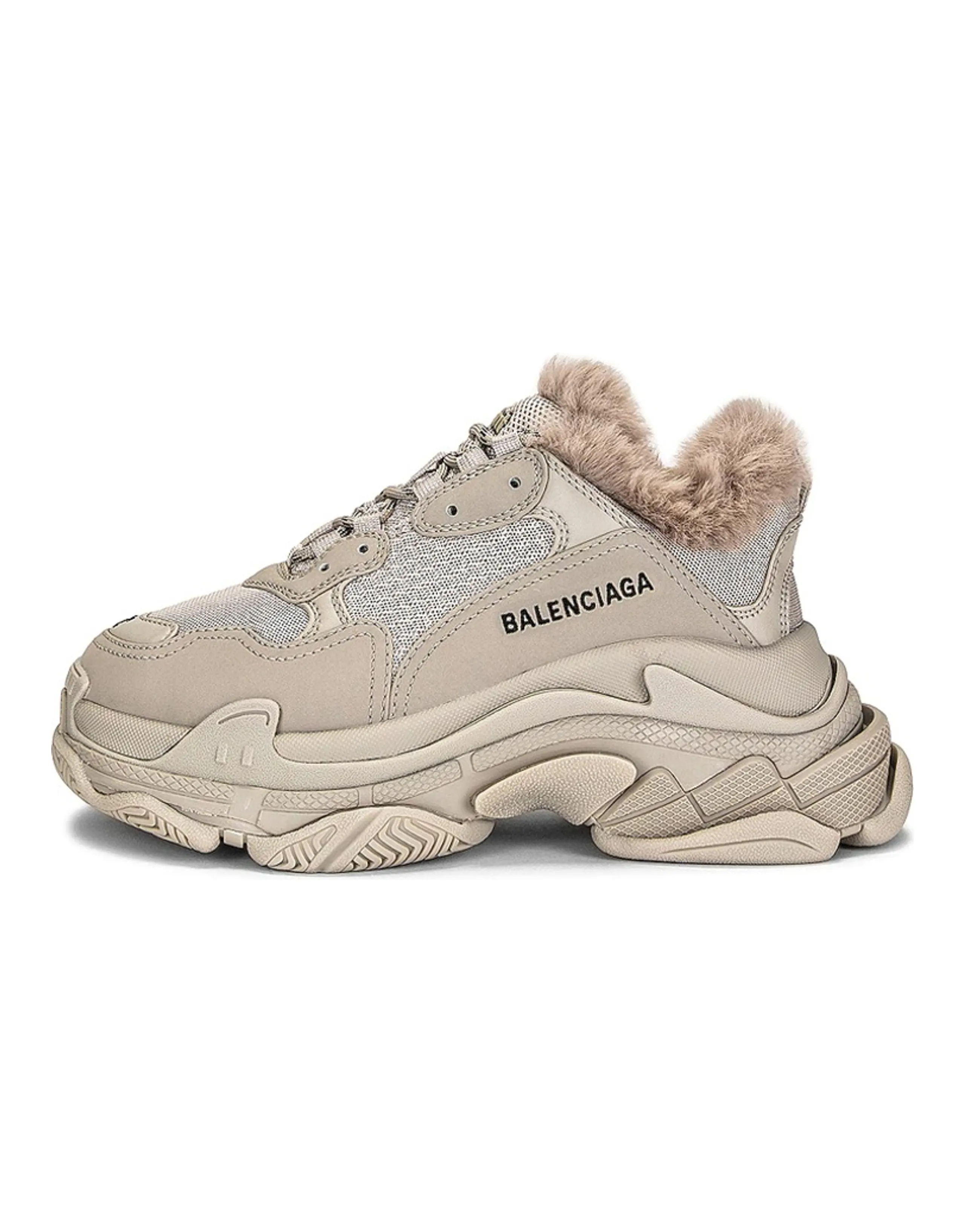 Balenciaga Triple S Fake Fur Beige Women's