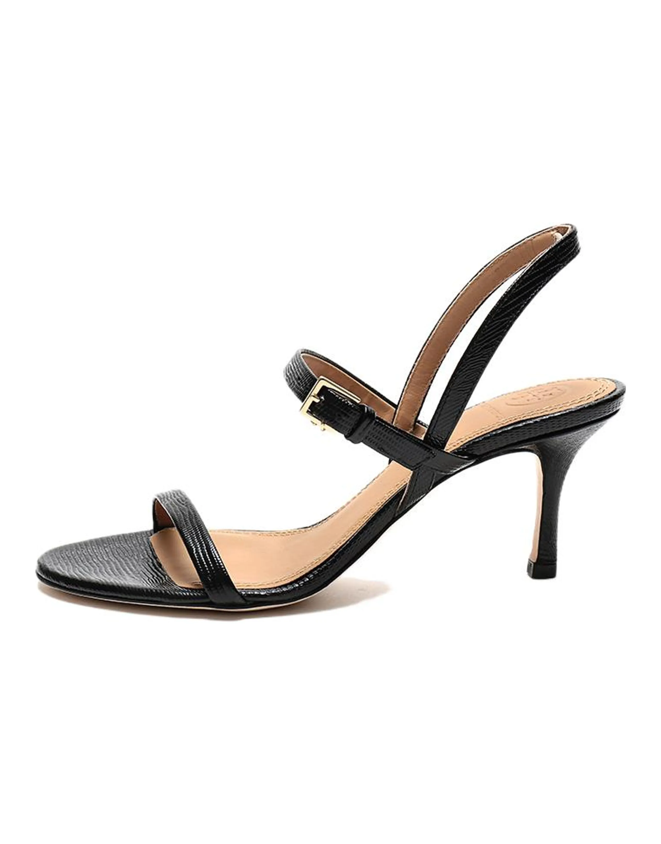 TORY BURCH Penelope Leather Buckle Round Toe Single Strap Sandals Women's Black