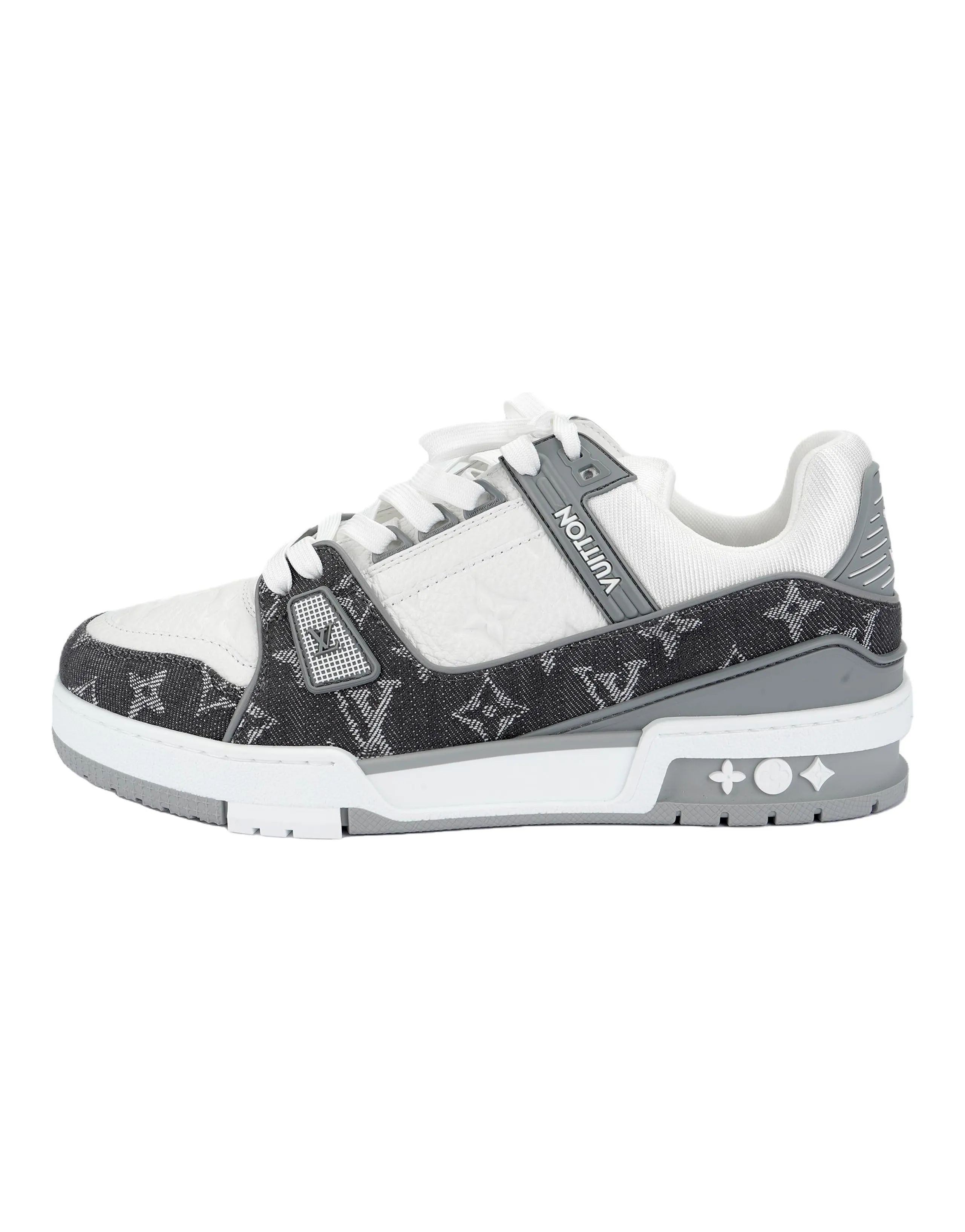LOUIS VUITTON Trainer Calfskin Round-Toe Lace-Up Low-Top Skate Shoes Women's Gray