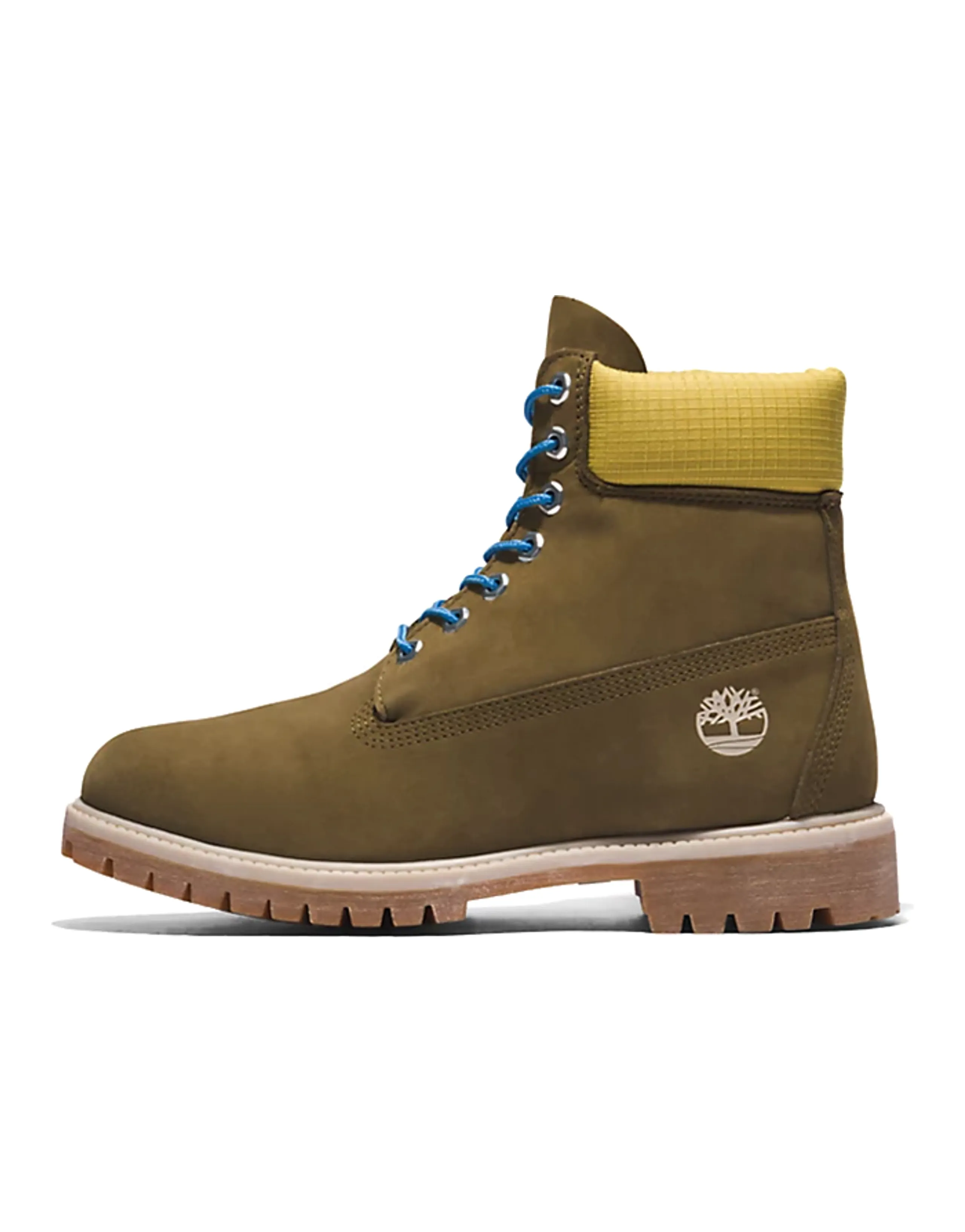 Timberland Premium 6 Inch Boots 'Olive Green Nubuck With Yellow Collar'