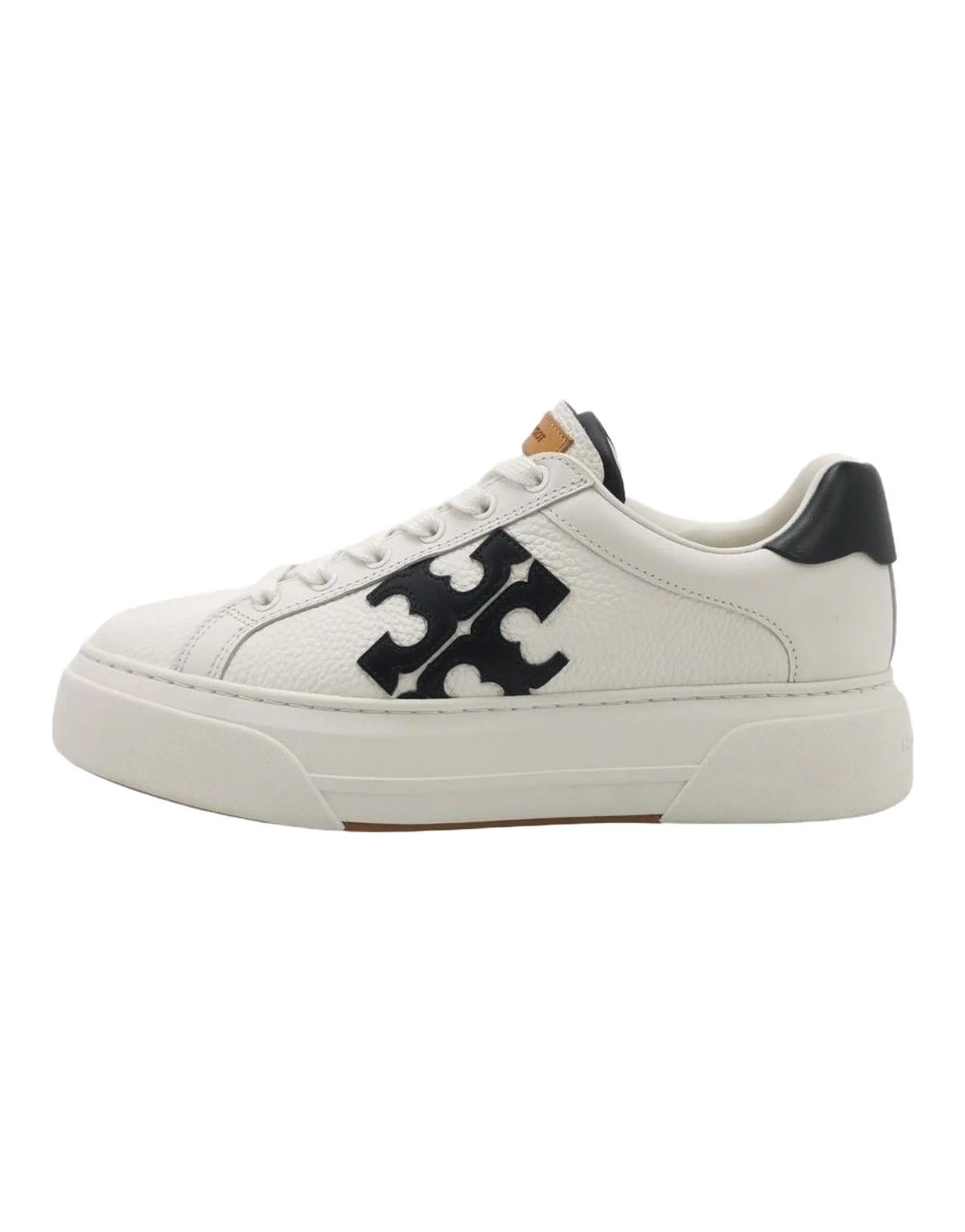 TORY BURCH Leather Logo Print Lace-Up Platform Low-Top Skate Shoes Women's White