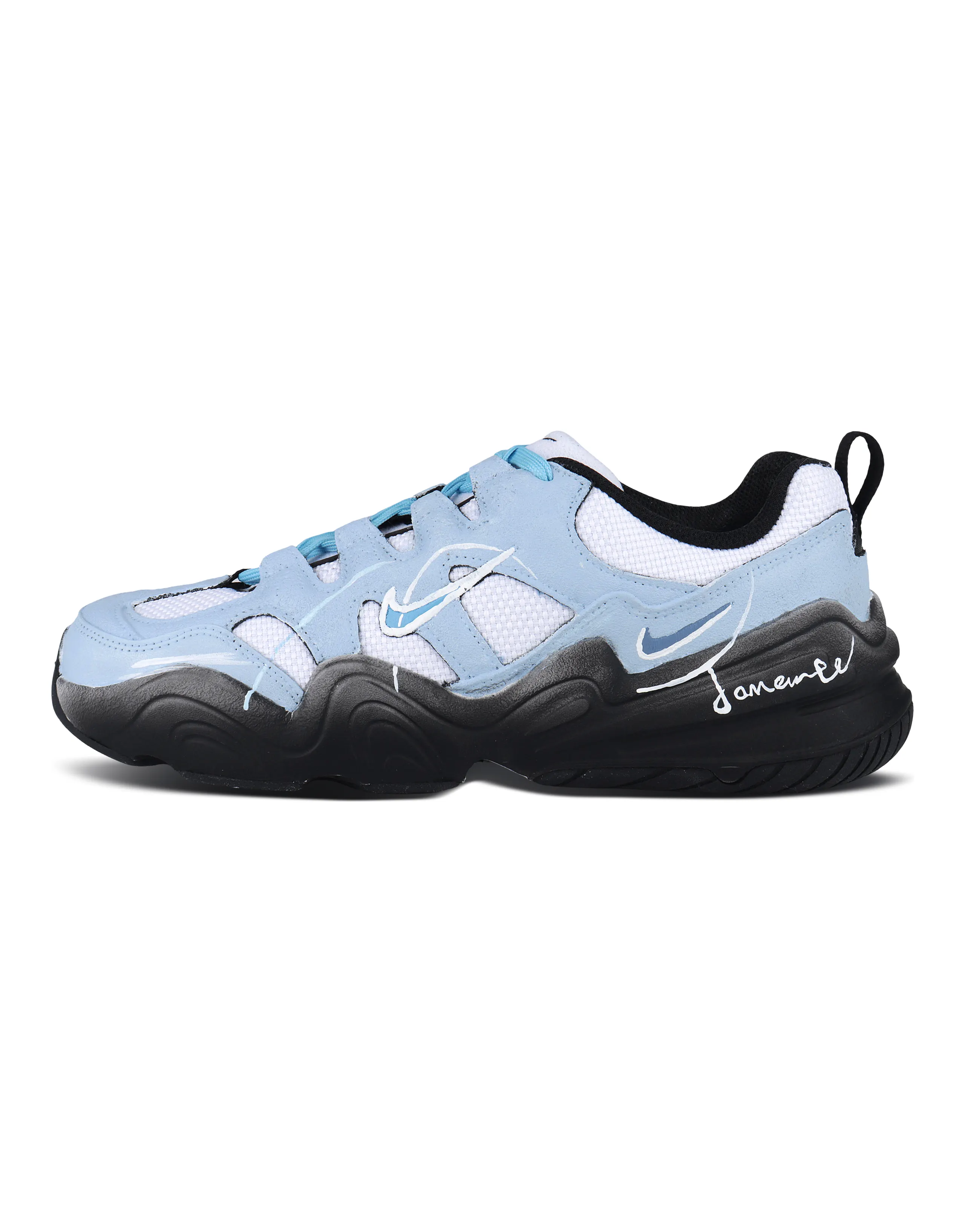 Nike Tech Hera 'Cangsu Graffiti' Custom Design 'Carbon Grey Wave' Premium Niche Low-Top Casual Shoes Unisex Blue White