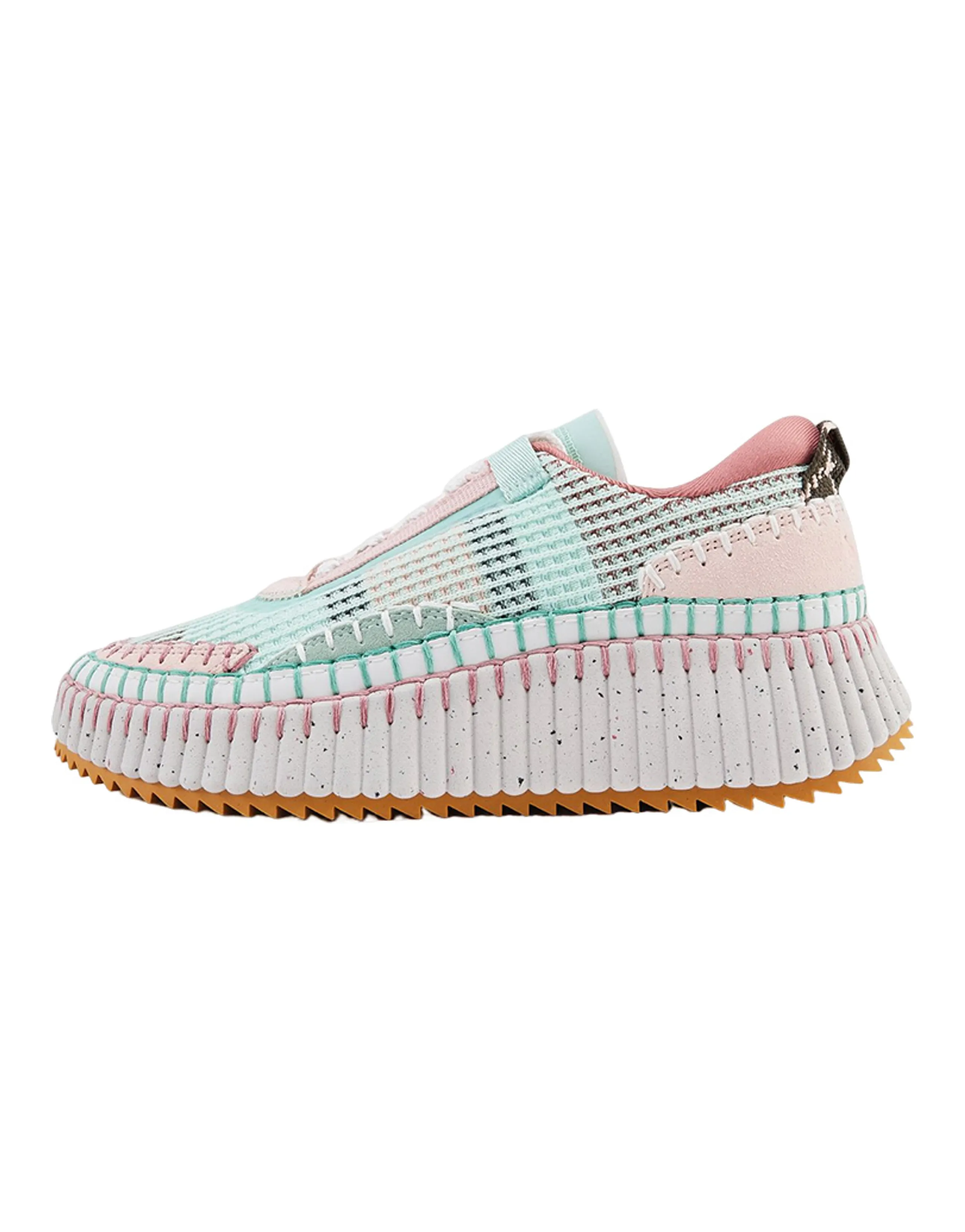 Chloe Nama Fabric & Leather Comfortable Versatile Low-Top Casual Shoes Women's Pink Blue