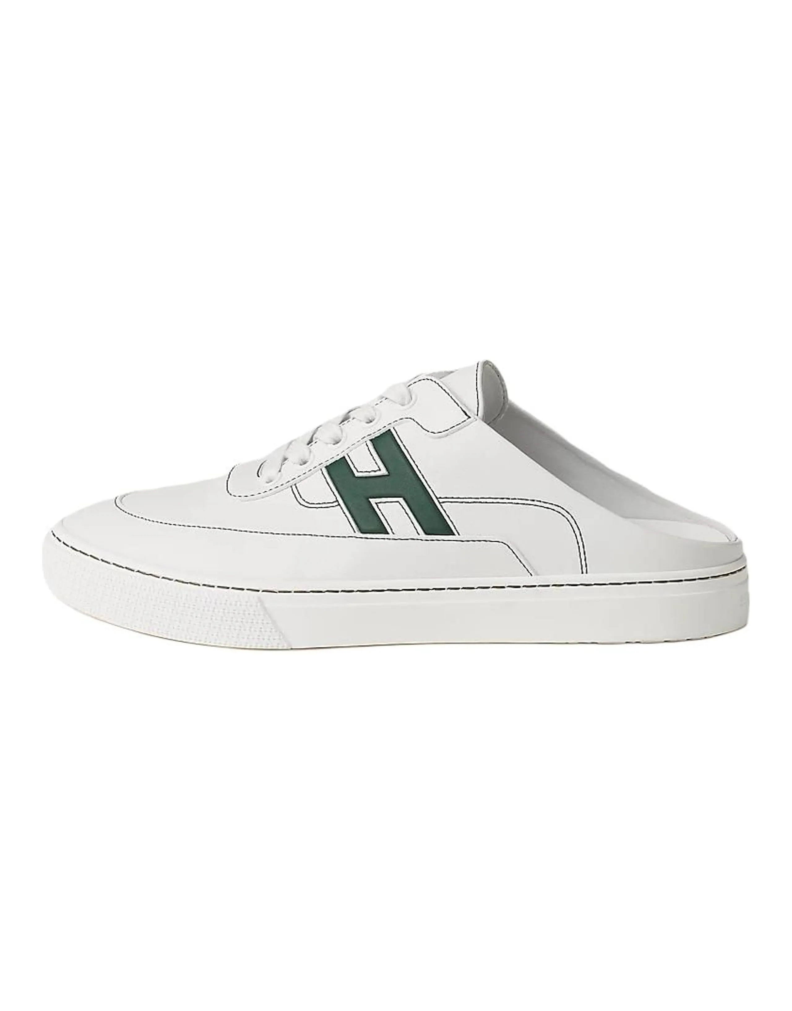 HERMES Keep Keep Round Toe Open-Back Closed-Toe Slippers Men's White