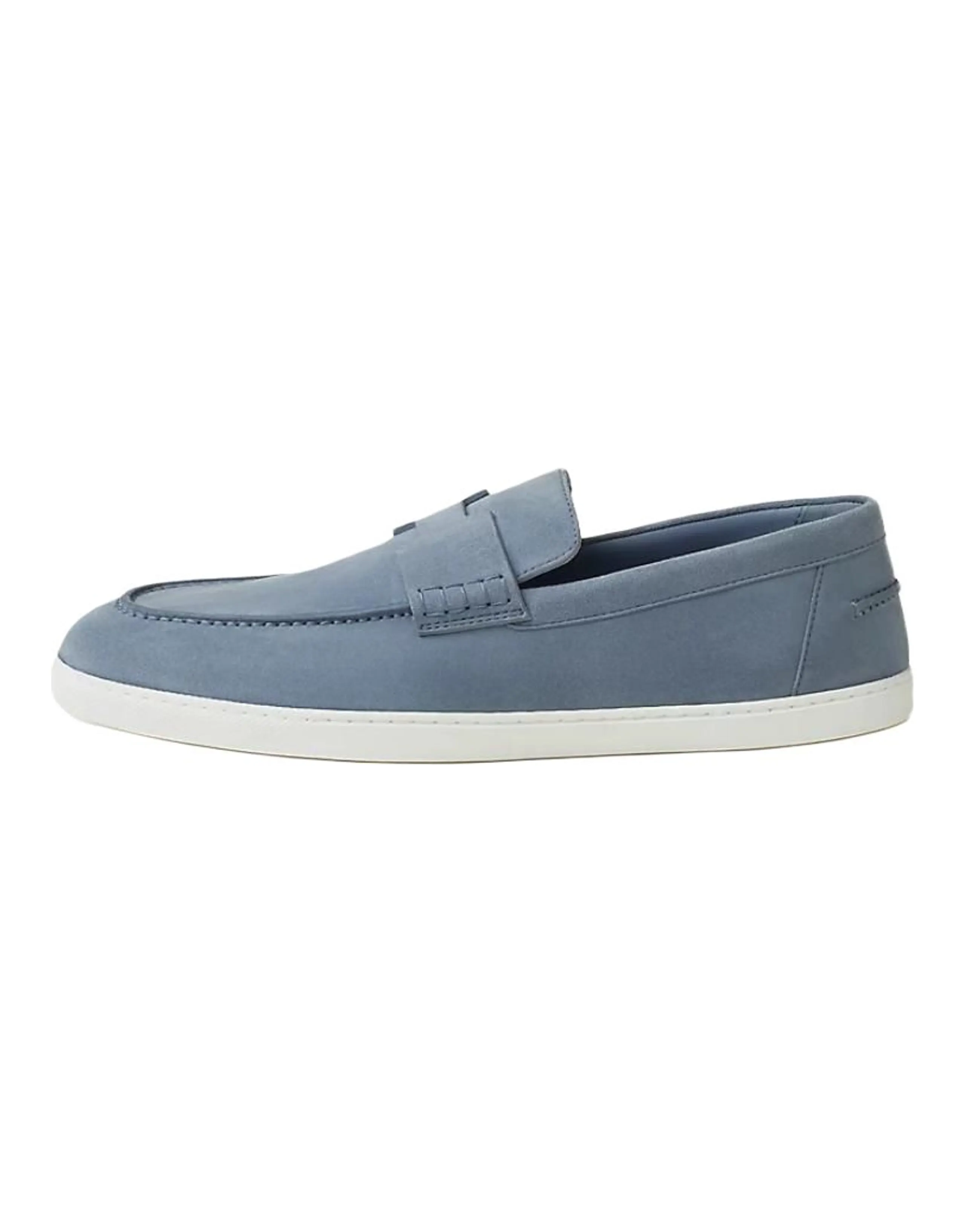 HERMES Job Suede Round Toe Slip-On Loafers Men's Blue