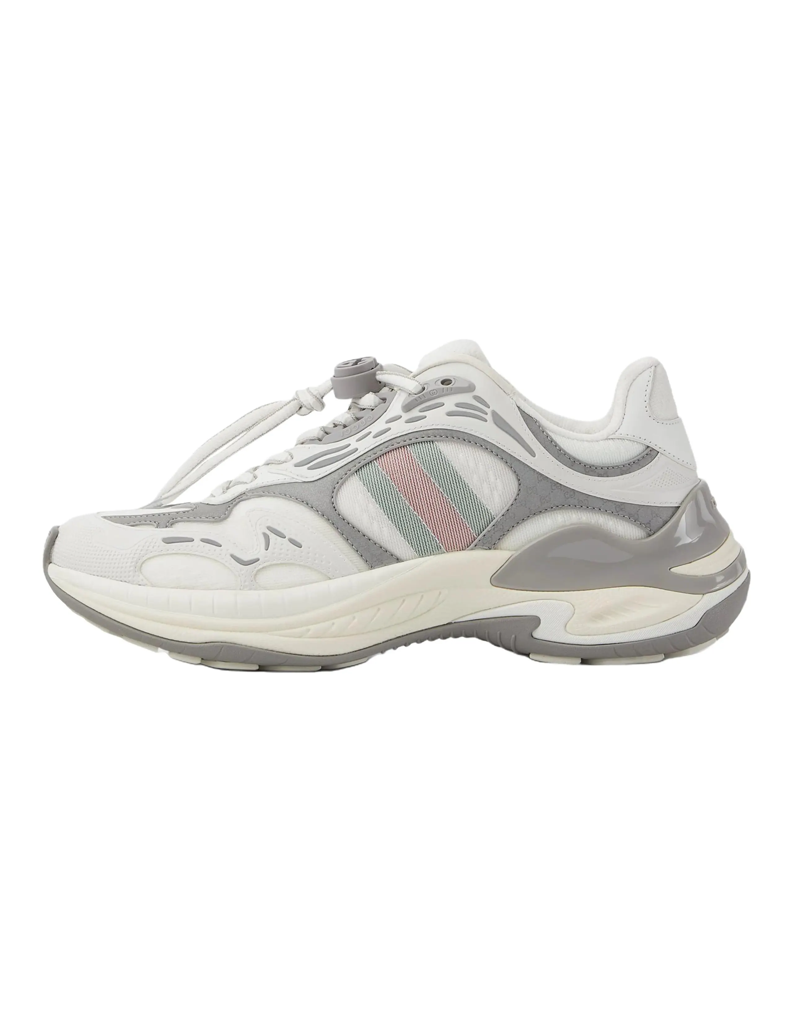 GUCCI 2.0 Mesh Leather Round Toe Drawstring Low-Top Casual Shoes Women's White Grey
