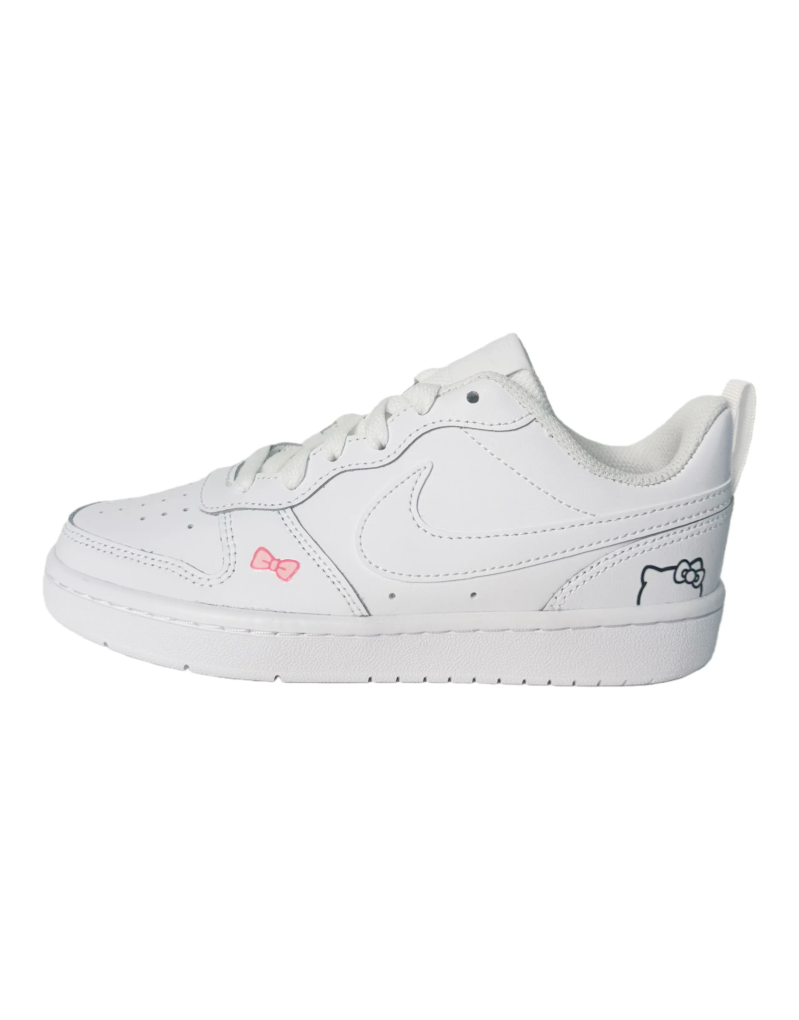 Custom Nike Court Borough 'Kitty Bow' Leather Romantic Cute Low-Top Sneakers Unisex White