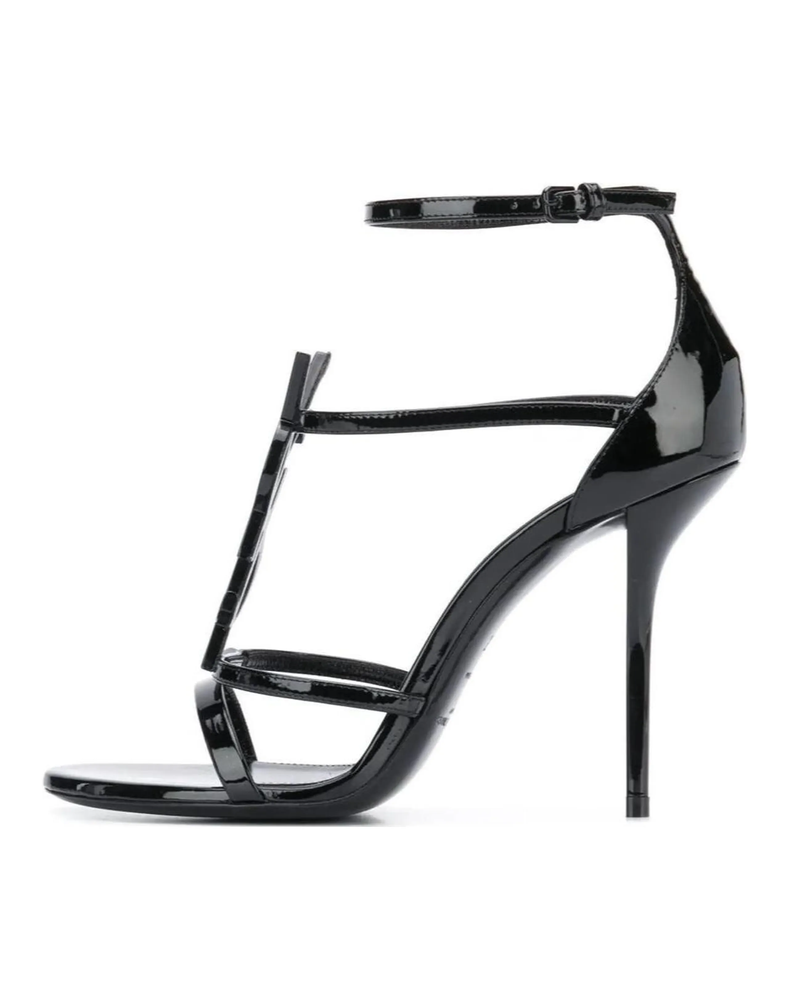 SAINT LAURENT Cassandra Patent Leather Open Toe Single Strap Sandals Women's Black
