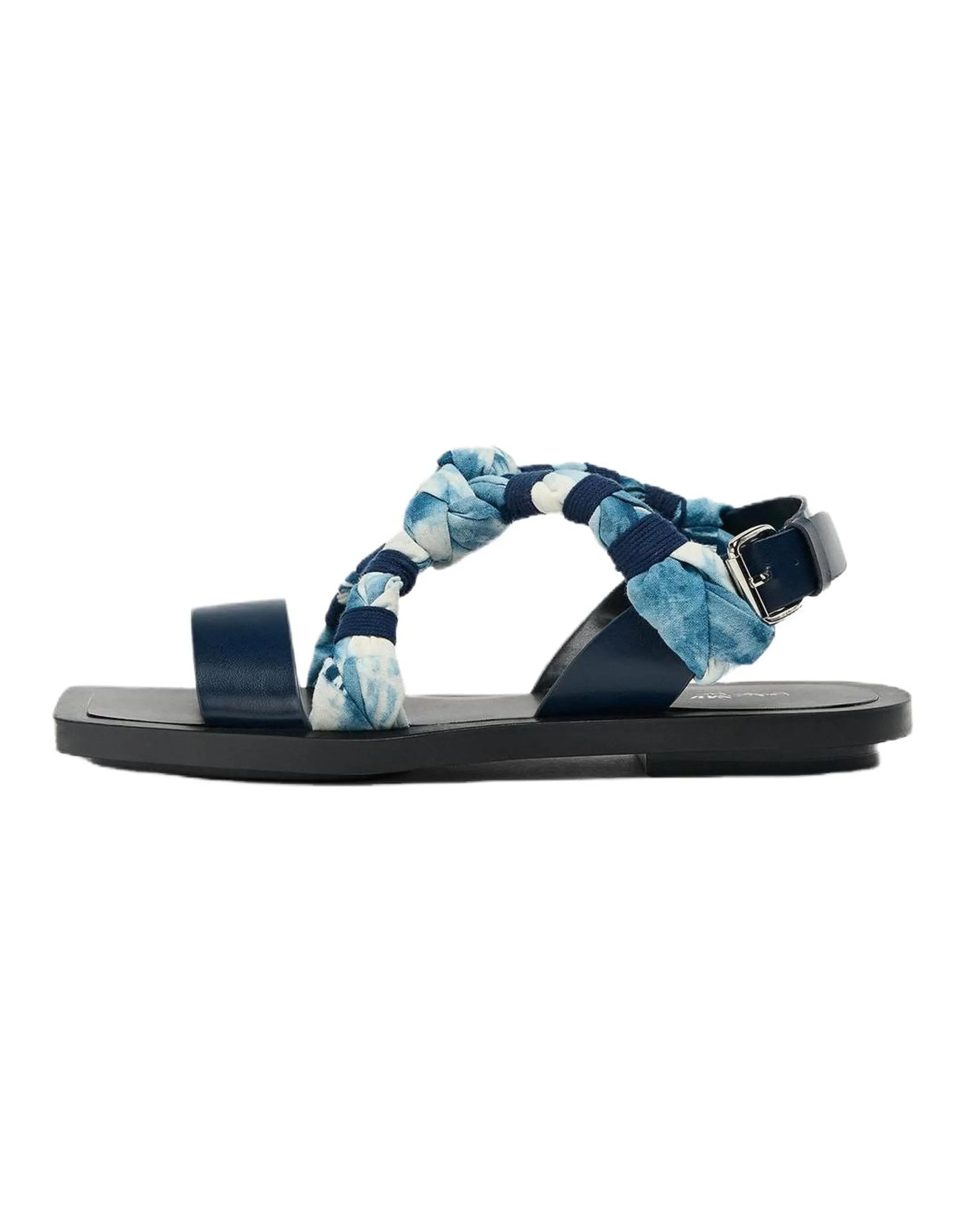 ZARA Fanglu Lin Collaboration PU Open-Toe Retro Design Strap Flat Single Strap Sandals 2cm Women's Blue