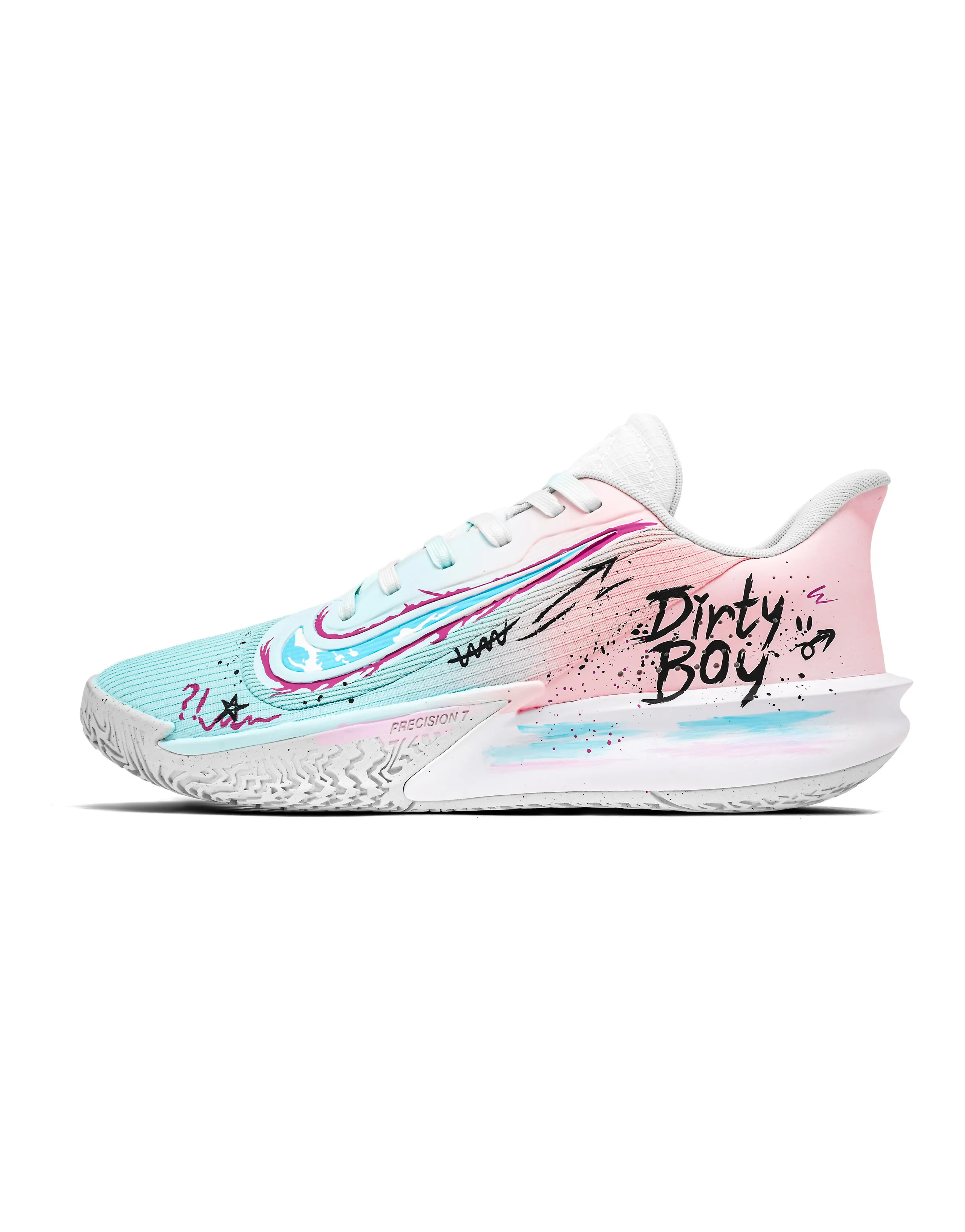 Custom Sneakers: Nike Precision 7 'Pink Blue Crazy Paint' Game Ready Cushioned Wear-Resistant Low-Top Basketball Shoes Unisex Blue