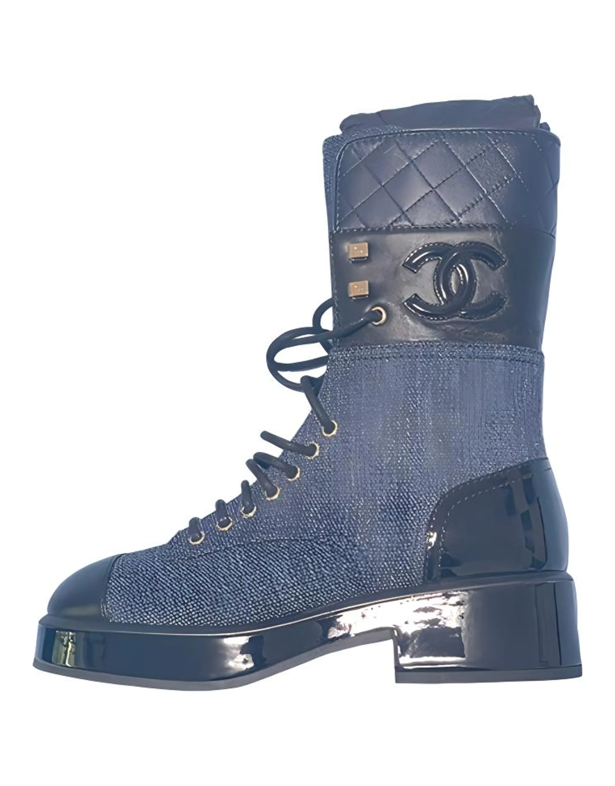 CHANEL Ankle Boots Women's Blue Black