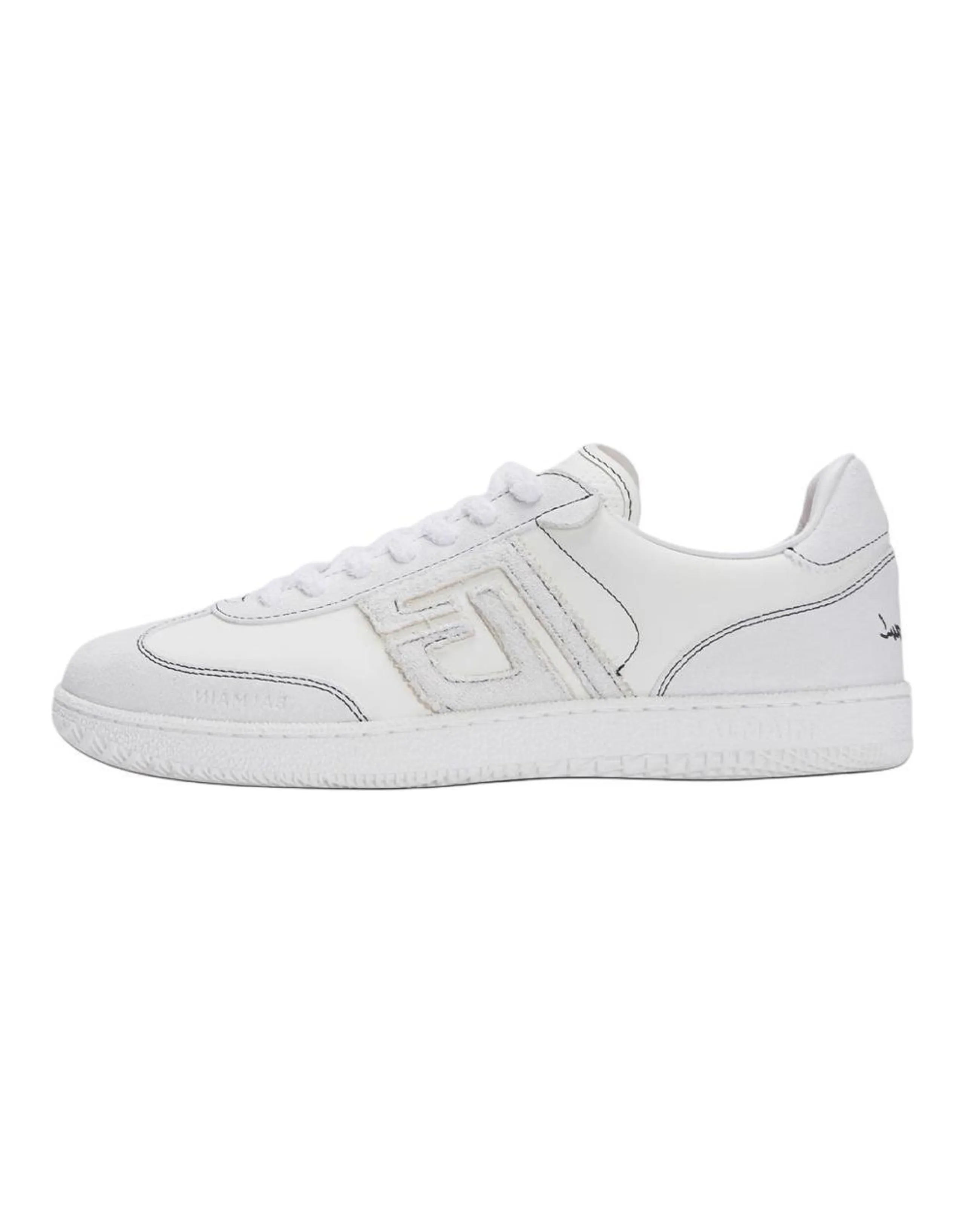 BALMAIN Swan Calfskin Lace-Up Flat Low-Top Sneakers Women's White